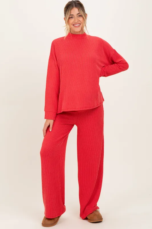 Red Textured Rib Mock Neck Long Sleeve Pants Maternity Set sold by Pinkblush