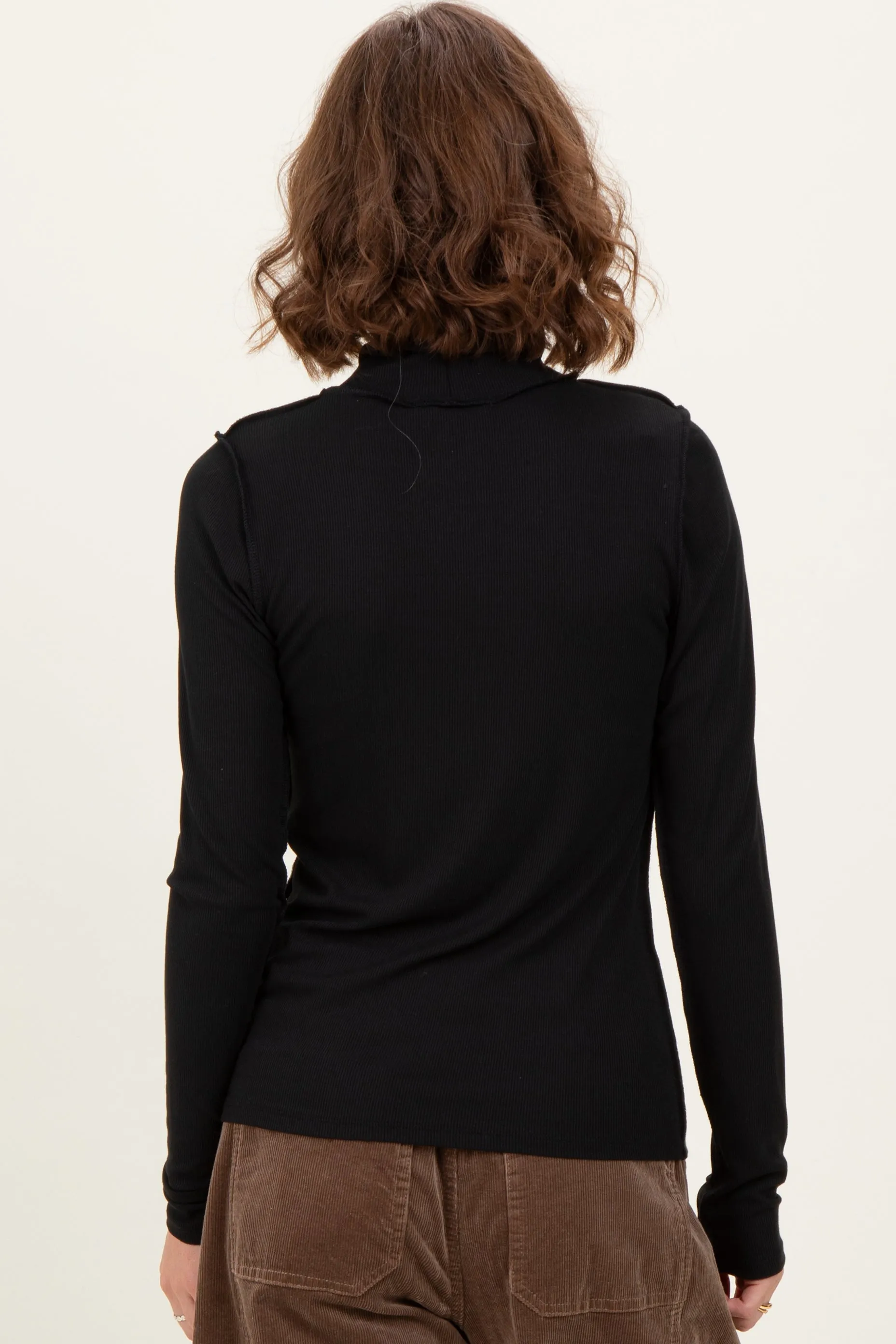 Black Solid Long Sleeve Ribbed Turtle Neck Top sold by Pinkblush product image thumbnail 4