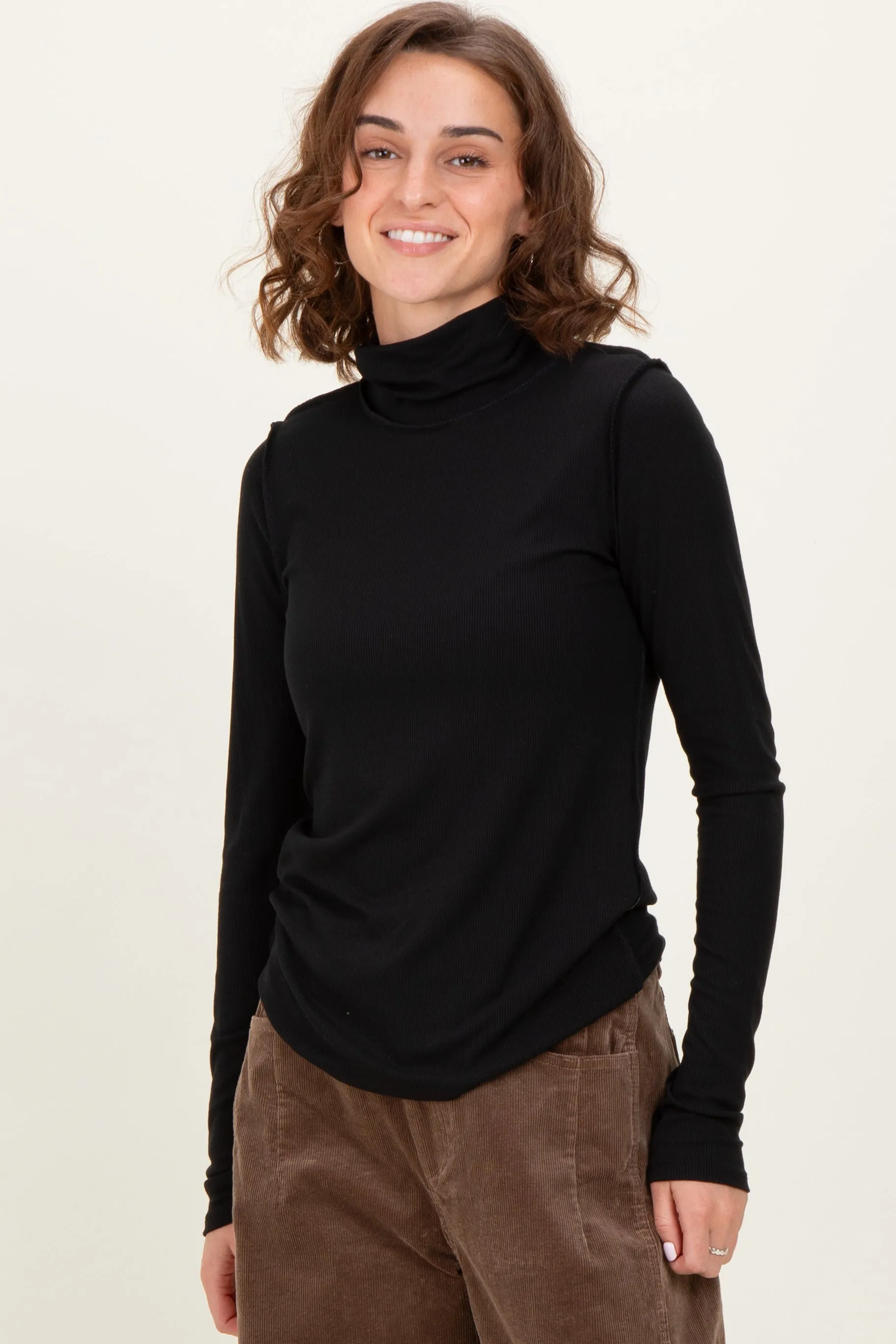 Black Solid Long Sleeve Ribbed Turtle Neck Top sold by Pinkblush product image thumbnail 2