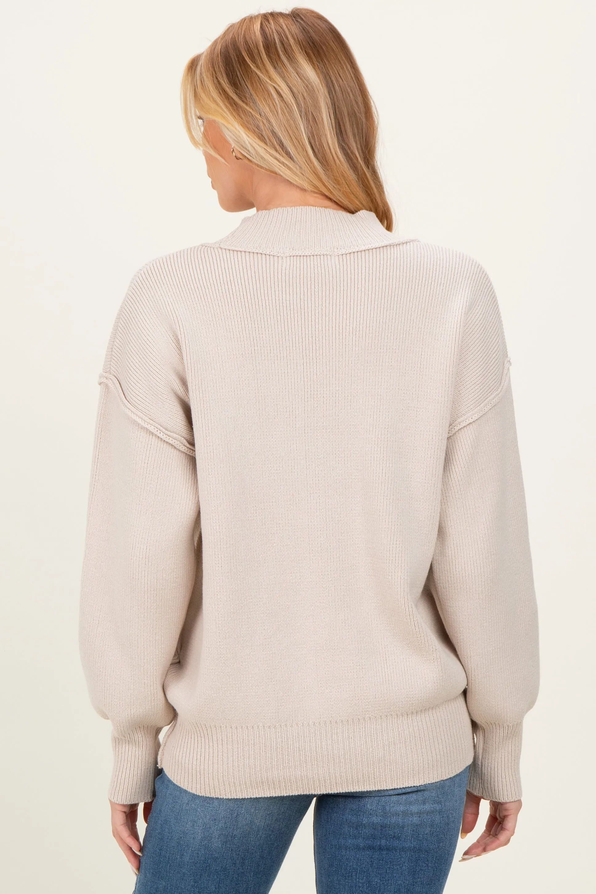 Beige Wide Neck Drop Shoulder Maternity Sweater sold by Pinkblush product image thumbnail 5