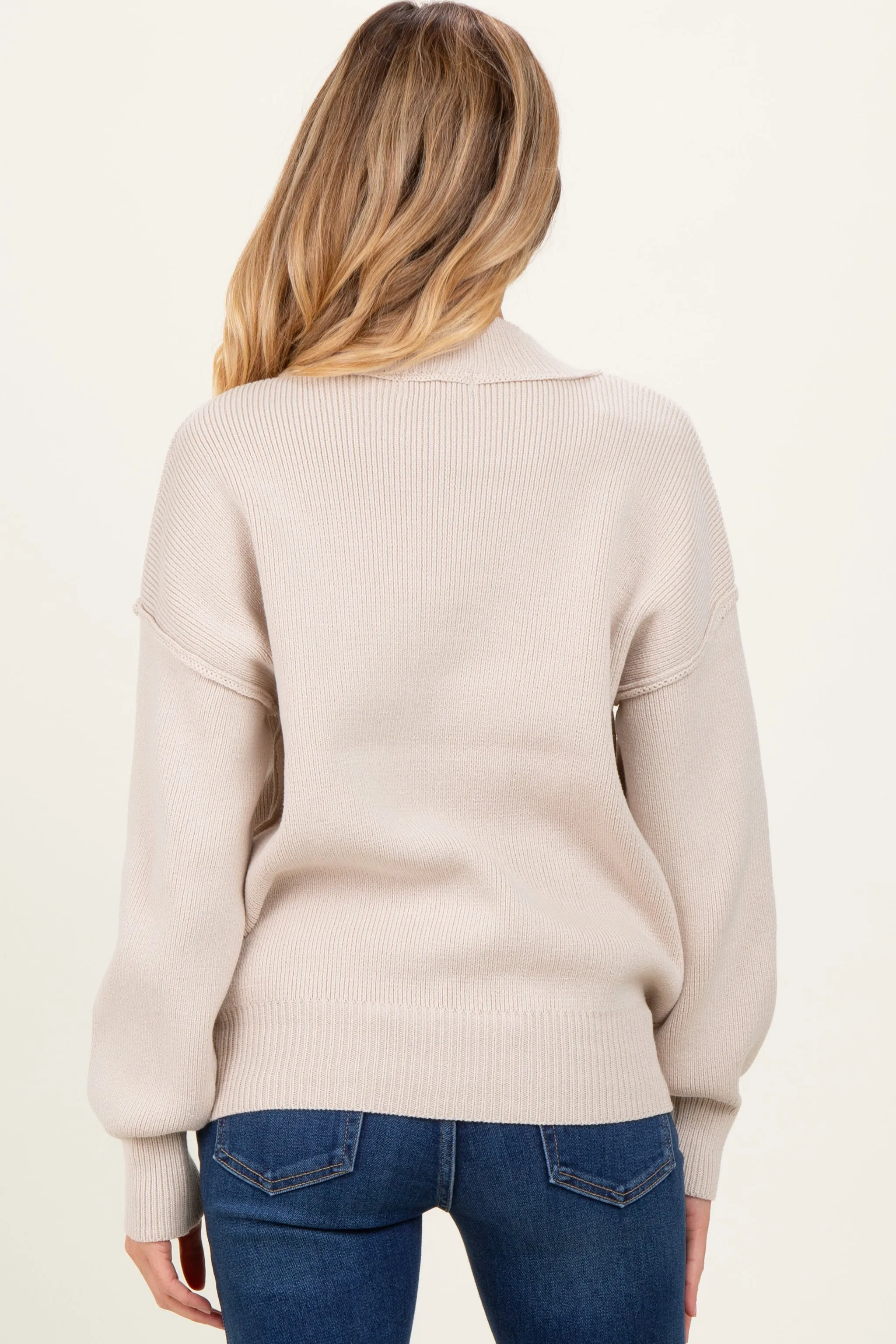 Beige Wide Neck Drop Shoulder Maternity Sweater sold by Pinkblush product image thumbnail 2
