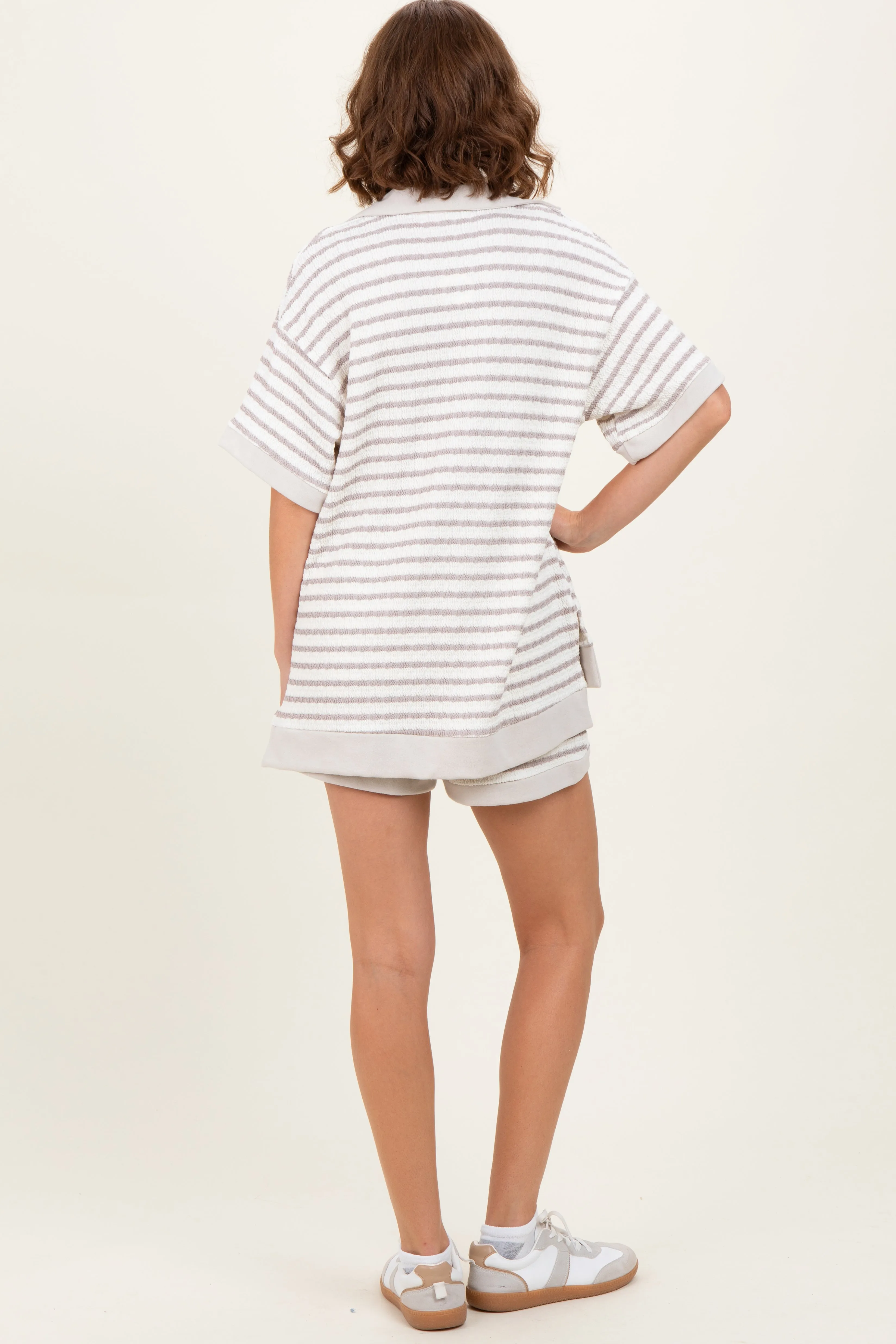 Cream/Beige Stripe Short Sleeve Short Set sold by Pinkblush product image thumbnail 4