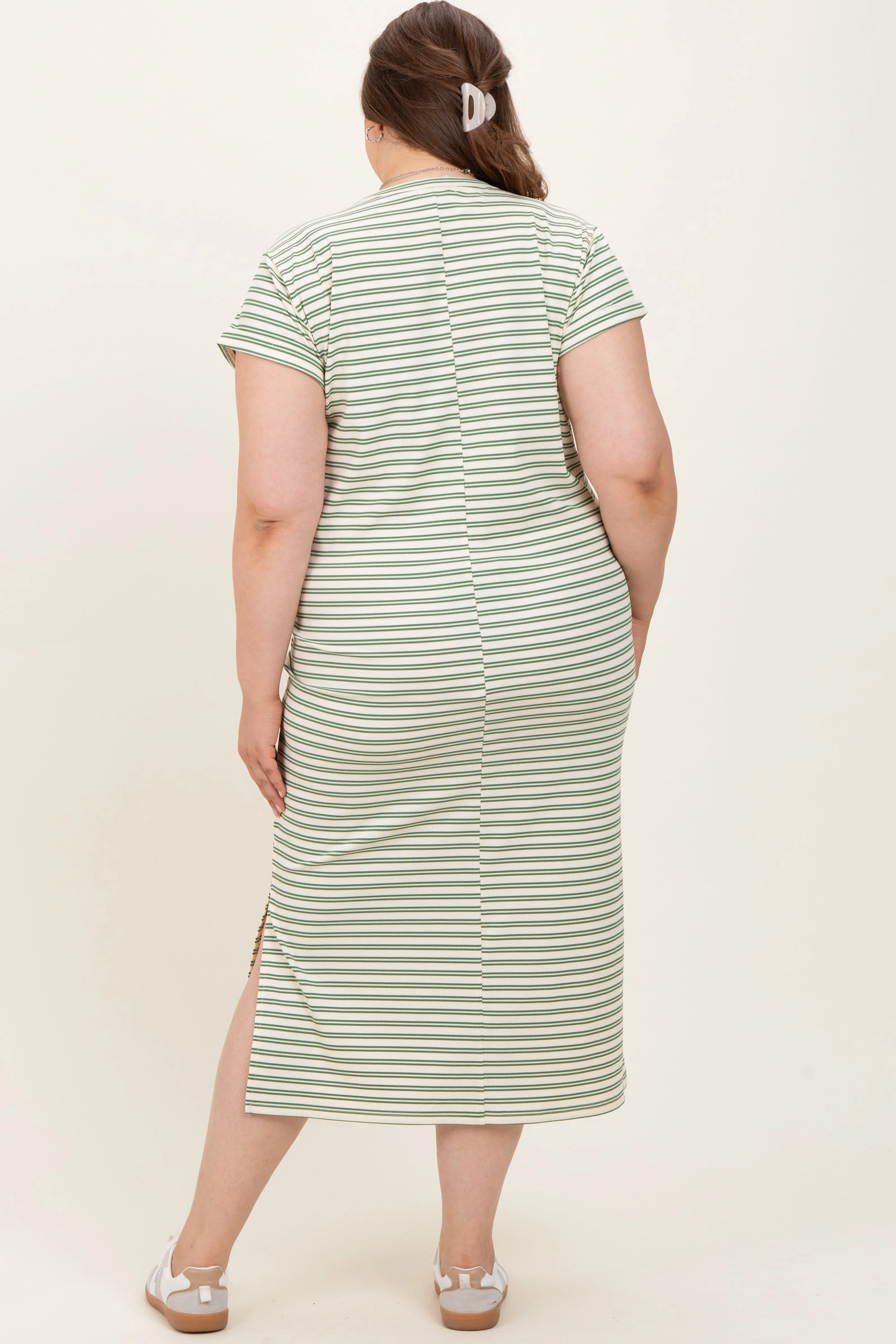 Olive Striped Maternity Plus Midi T-Shirt Dress sold by Pinkblush product image thumbnail 4