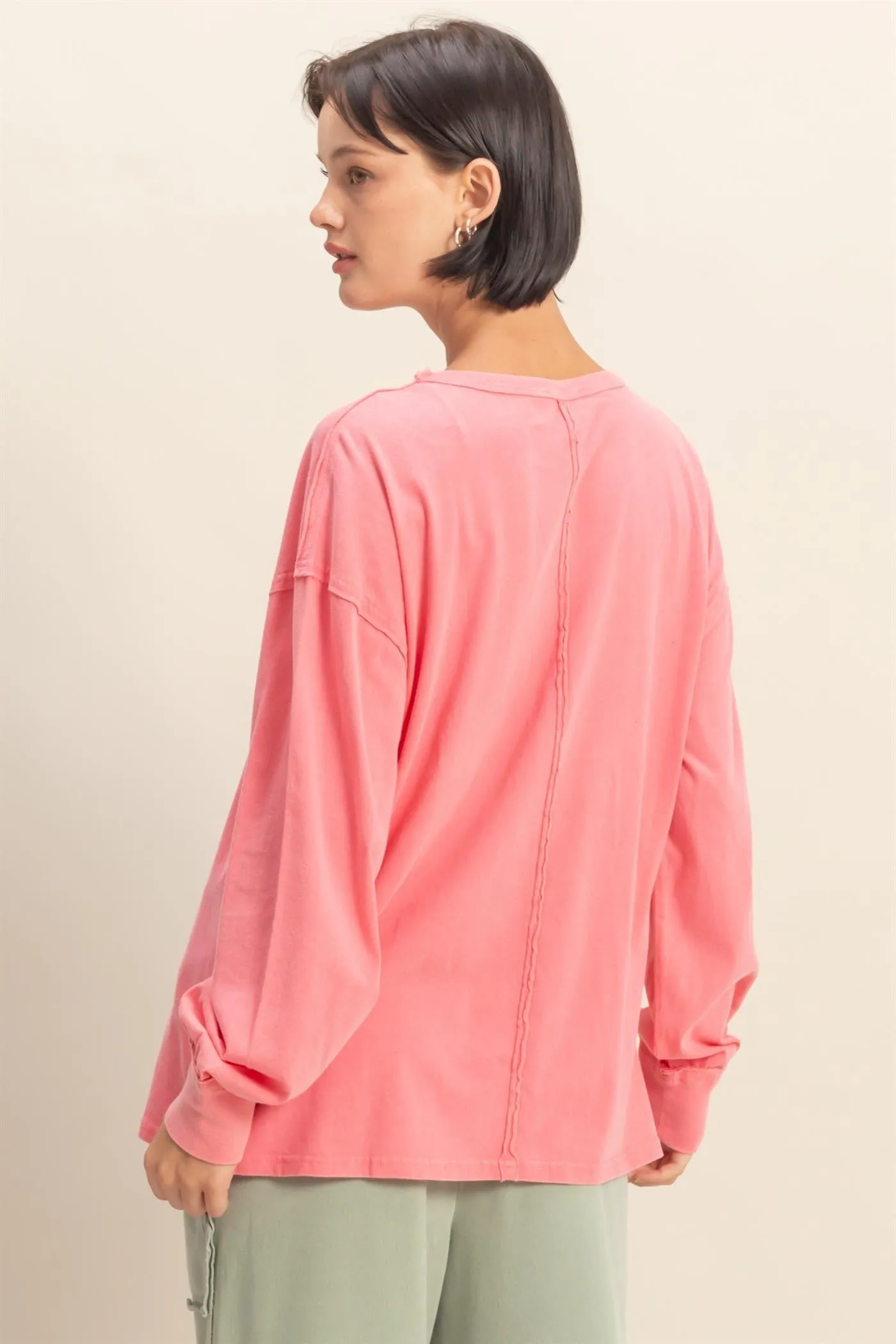 Pink Oversized Washed Long Sleeve Pocket Top sold by Pinkblush product image thumbnail 3