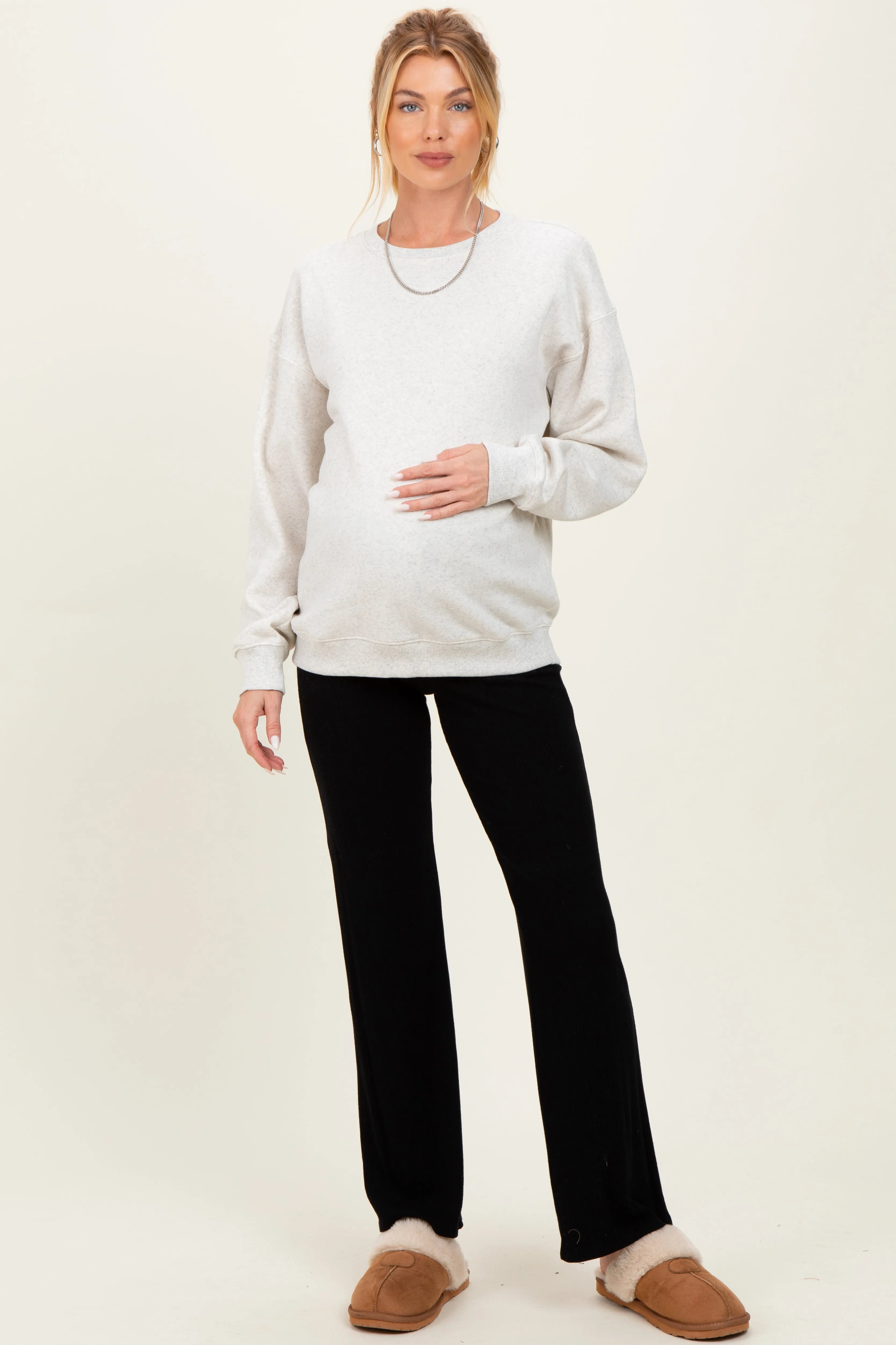 Ivory Fleece Crew Neck Relaxed Fit Maternity Sweatshirt sold by Pinkblush product image thumbnail 4