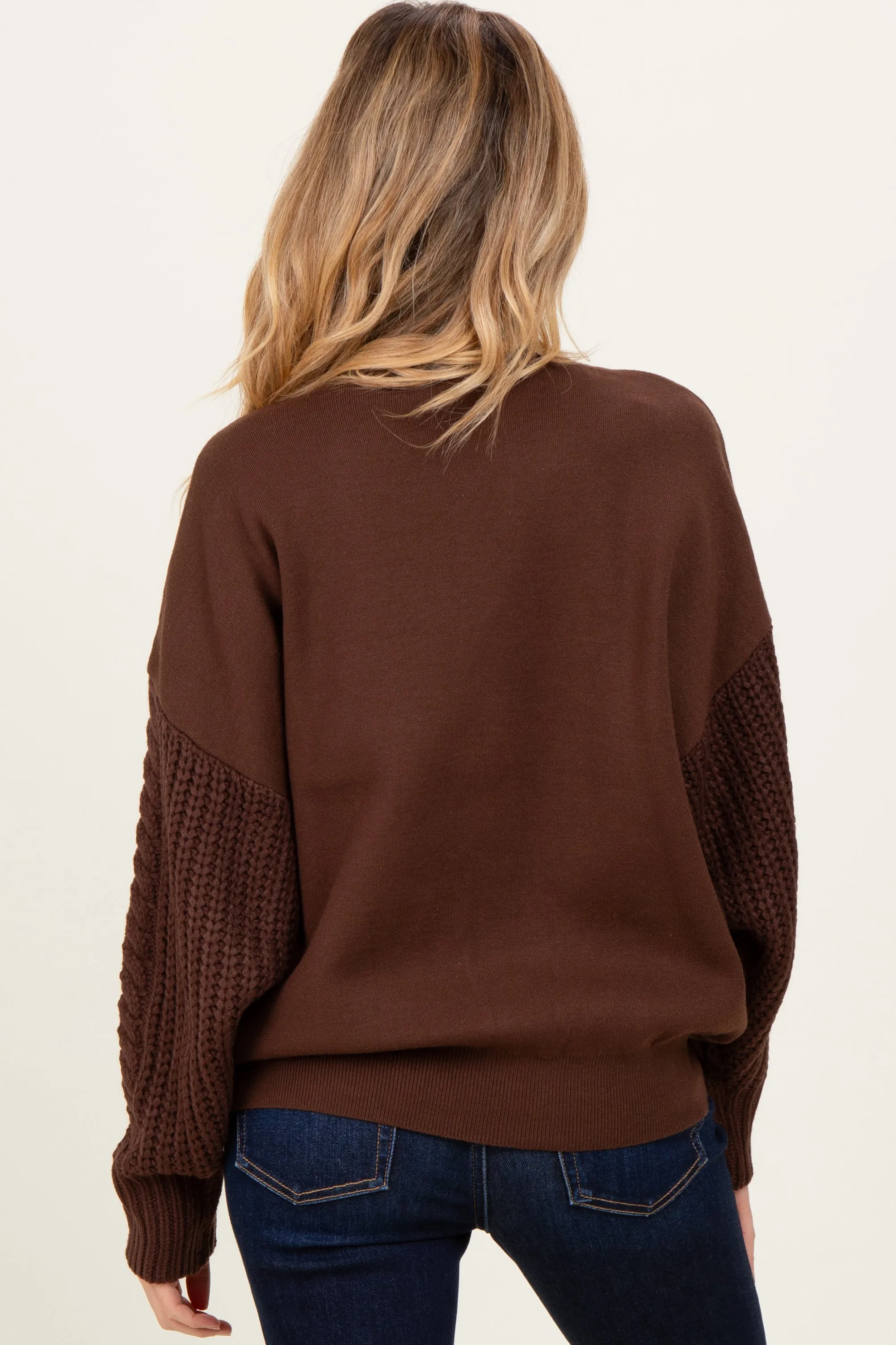 Brown Cable Knit Sleeve Round Neck Sweater sold by Pinkblush product image thumbnail 4