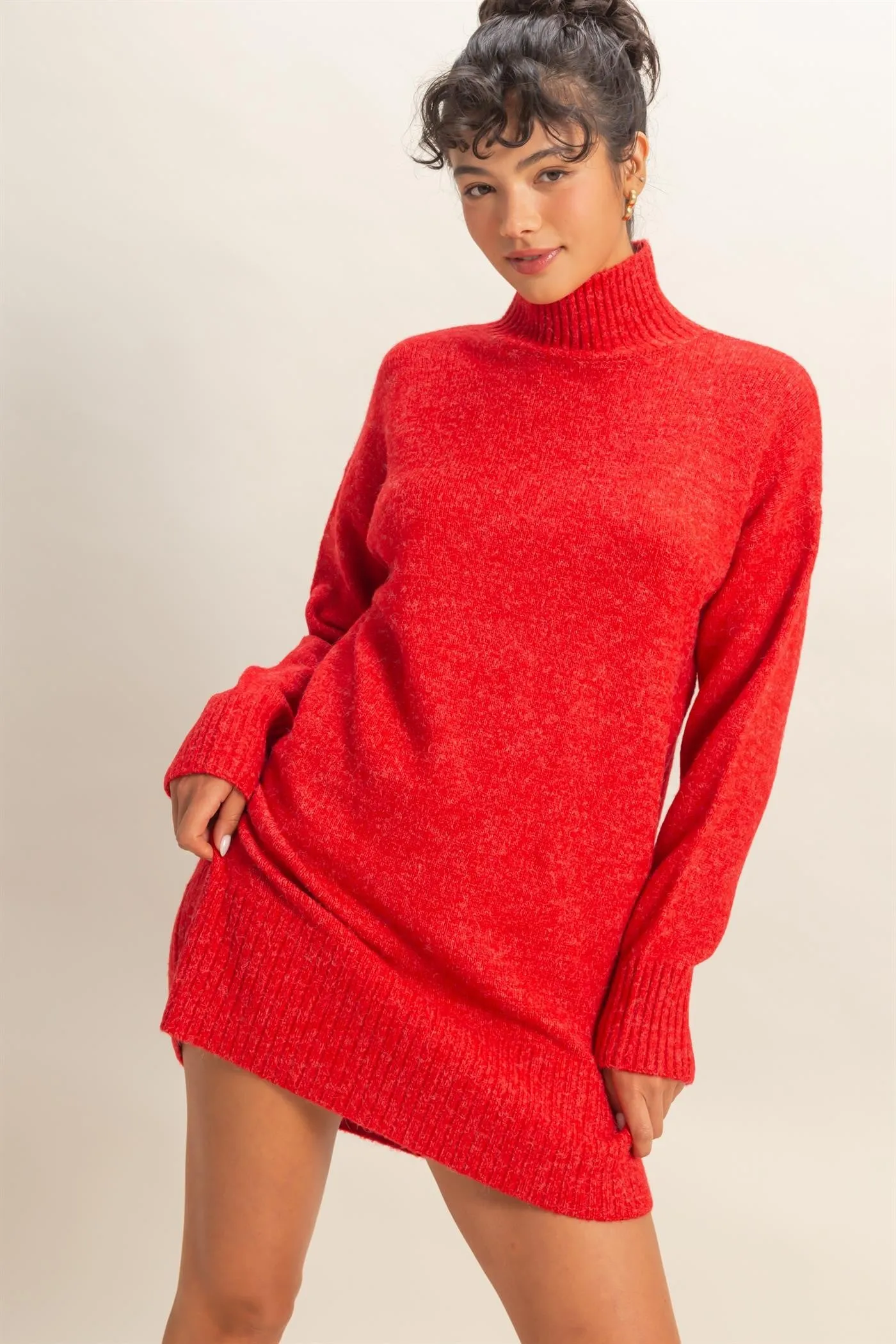 Red High Neck Sweater Mini Dress sold by Pinkblush