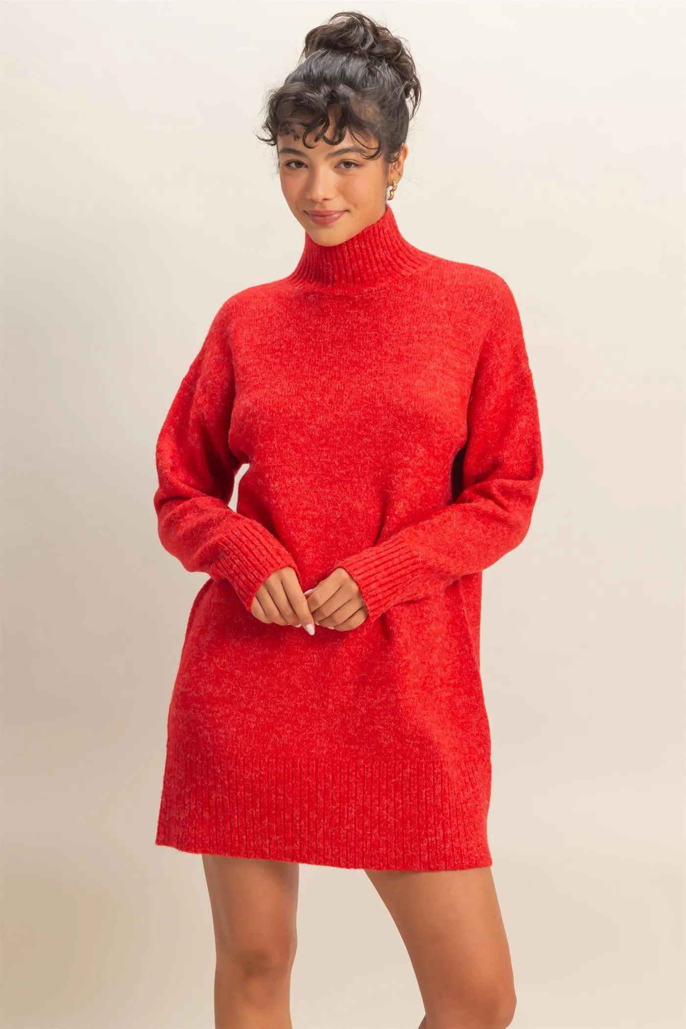 Red High Neck Sweater Mini Dress sold by Pinkblush product image thumbnail 2