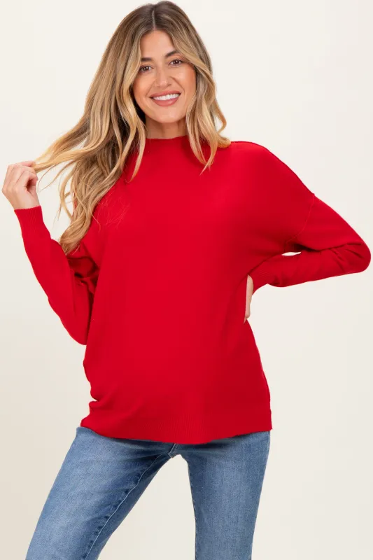 Red Mock Neck Exposed Seam Maternity Sweater sold by Pinkblush