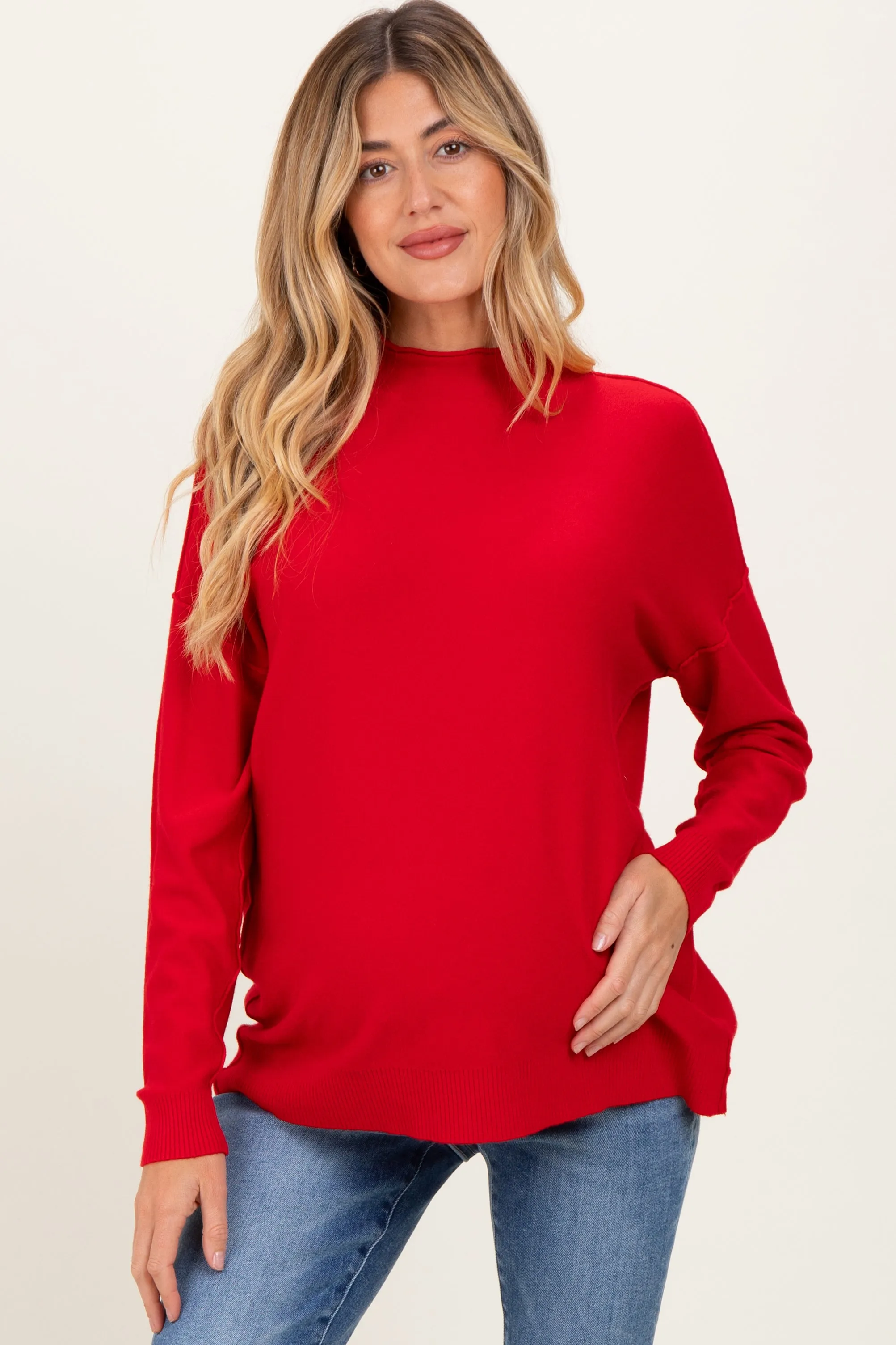 Red Mock Neck Exposed Seam Maternity Sweater sold by Pinkblush product image thumbnail 2
