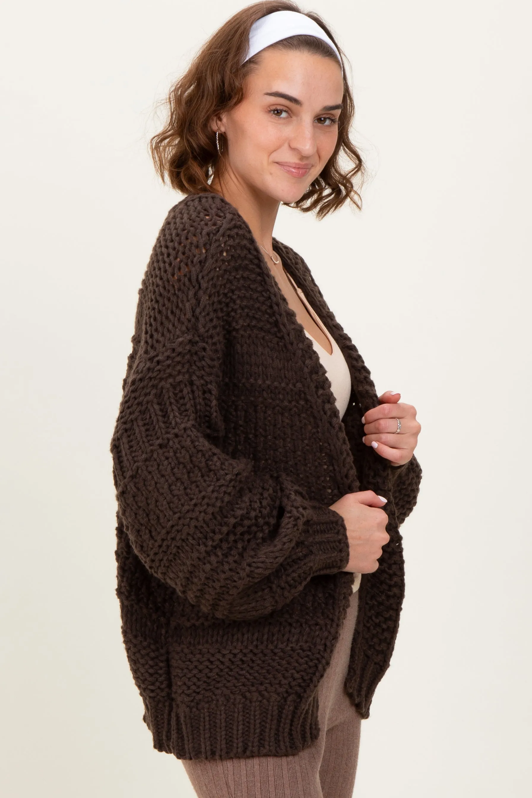 Brown Oversized Chunky Knit Cardigan sold by Pinkblush product image thumbnail 3