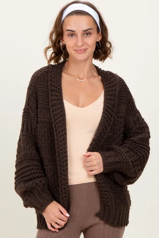 Brown Oversized Chunky Knit Cardigan sold by Pinkblush