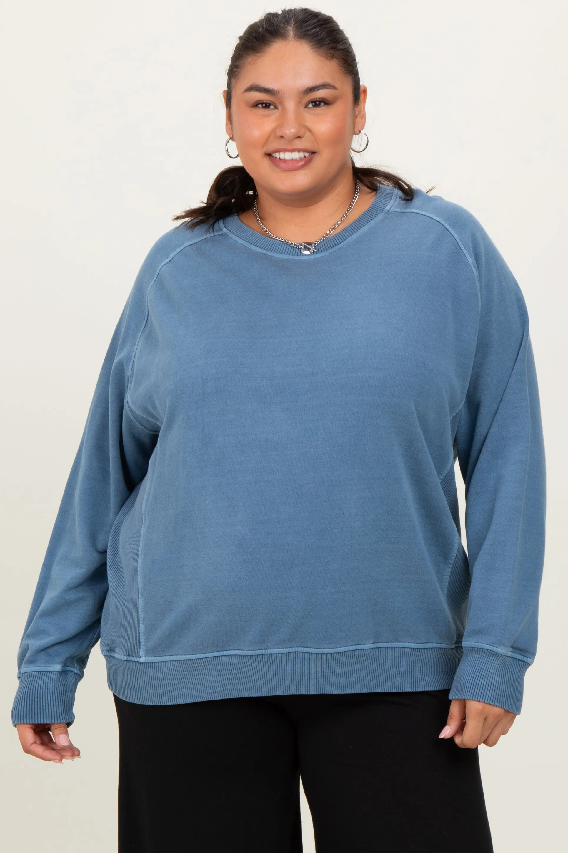 Blue French Terry Vintage Wash Maternity Plus Pullover sold by Pinkblush product image thumbnail 4