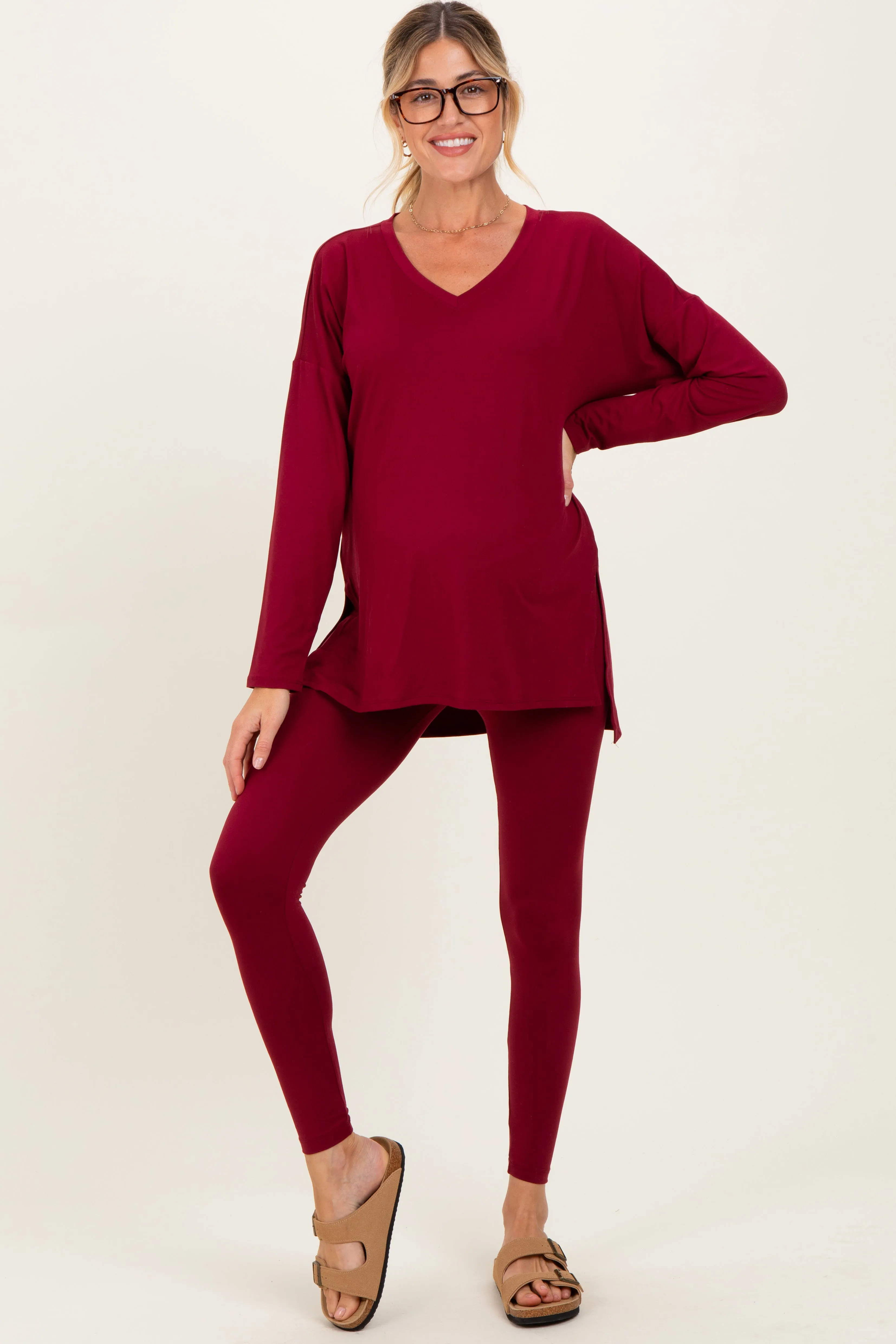 Burgundy Brushed Knit Maternity Oversized Top and Legging Set sold by Pinkblush product image thumbnail 2