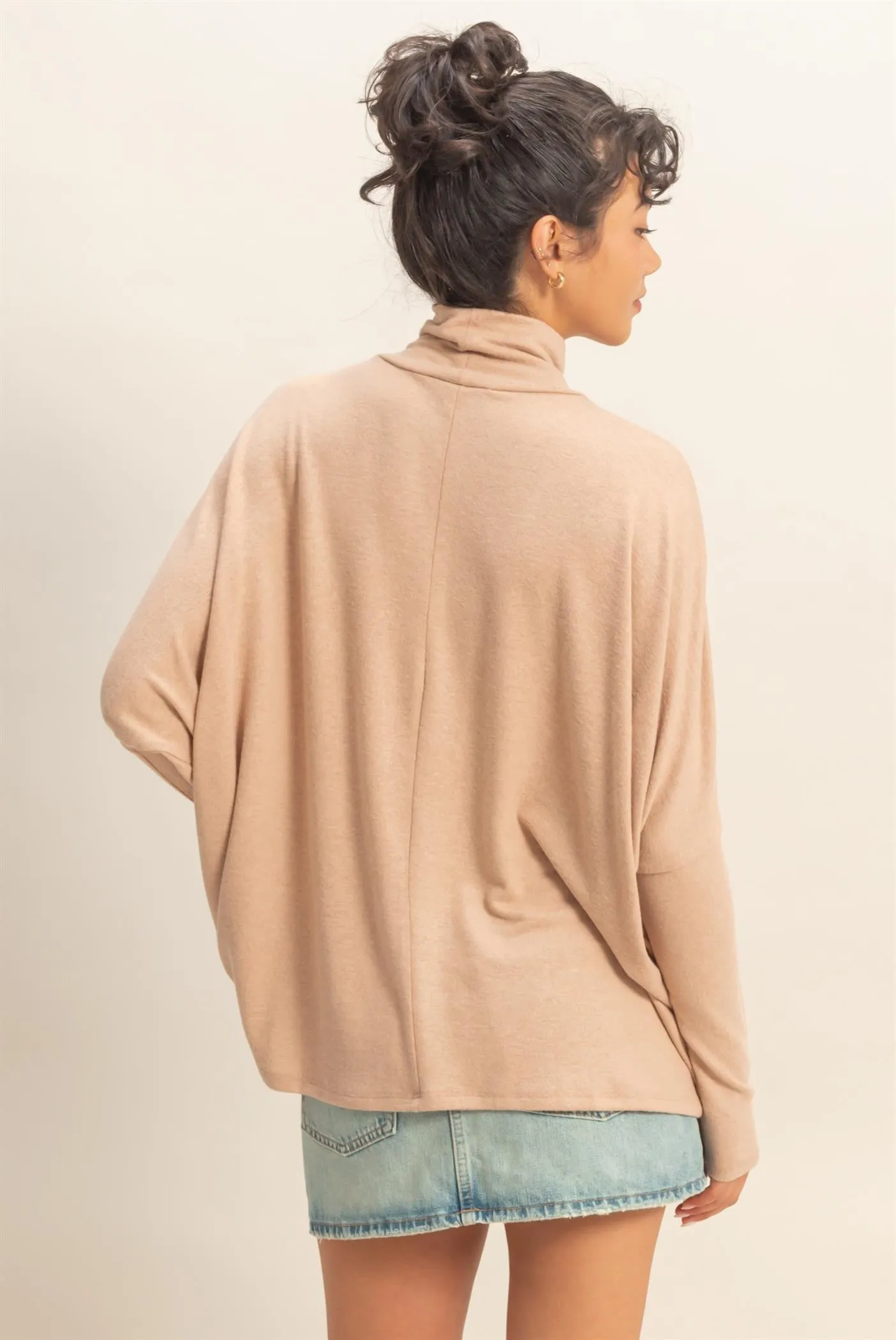 Taupe Draped Oversized Turtleneck Dolman Sleeve Top sold by Pinkblush product image thumbnail 3