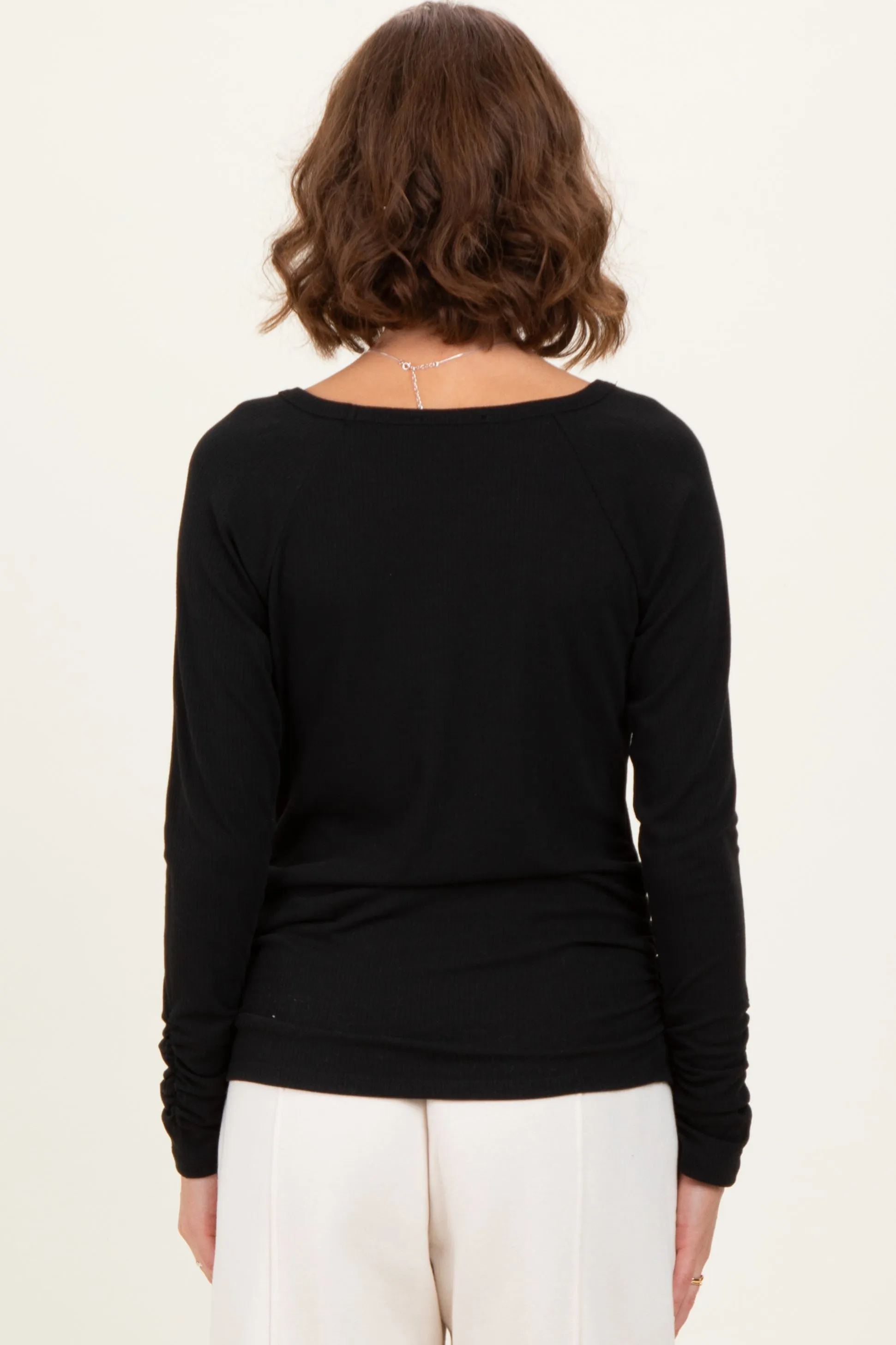 Black Solid Ribbed Ruched Long Sleeve Top sold by Pinkblush product image thumbnail 4