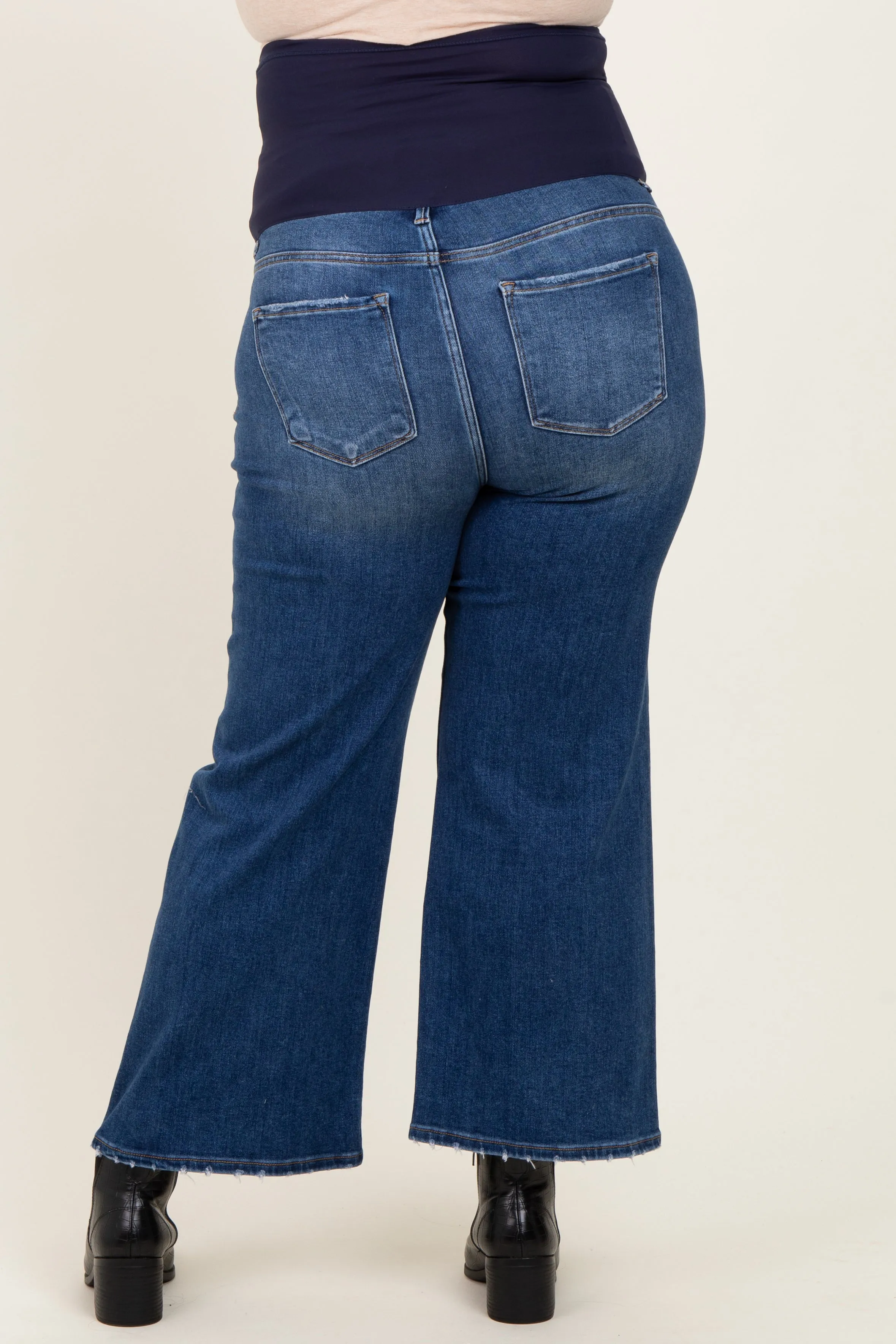 Navy Cropped Wide Leg Maternity Plus Jeans sold by Pinkblush product image thumbnail 4