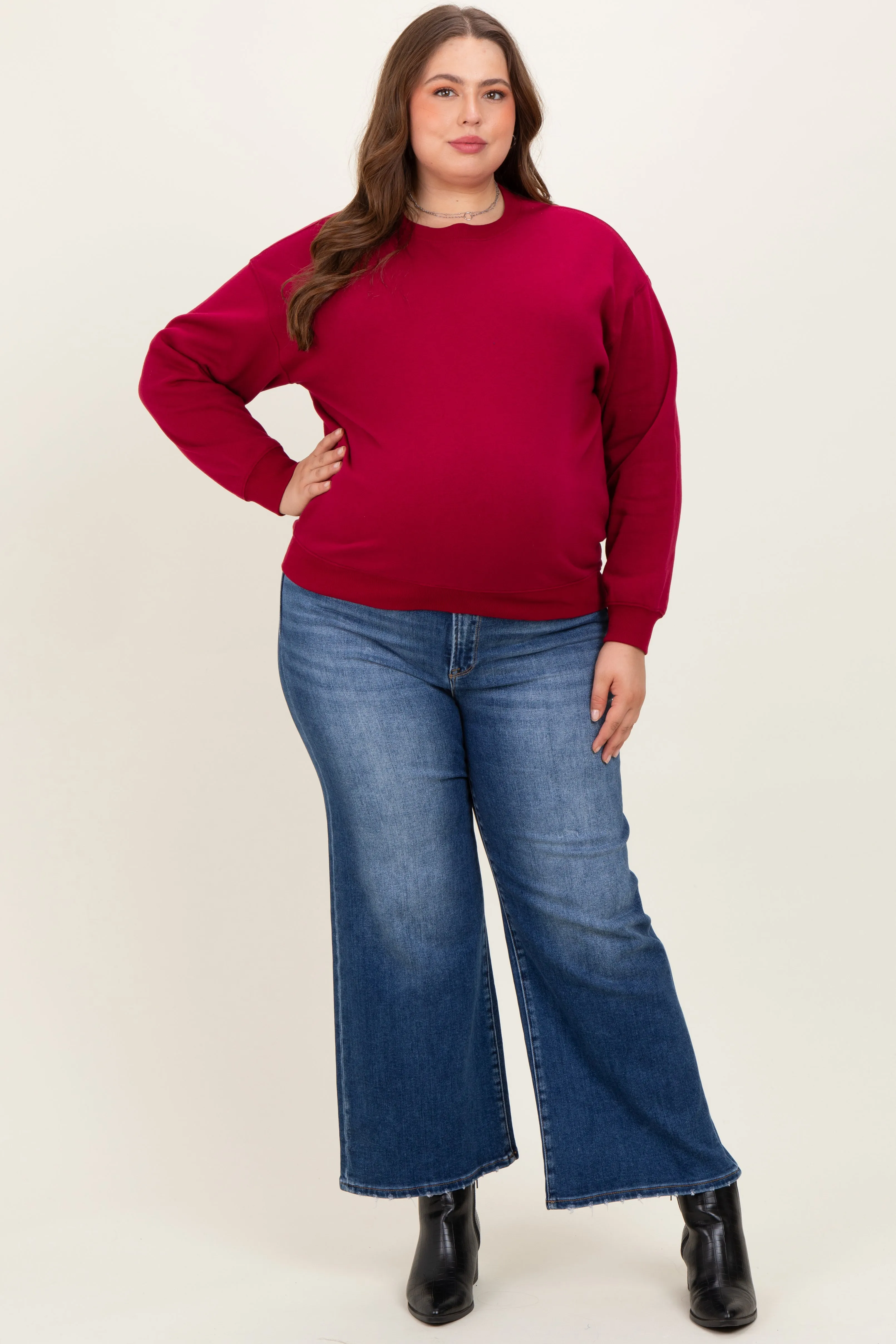 Navy Cropped Wide Leg Maternity Plus Jeans sold by Pinkblush