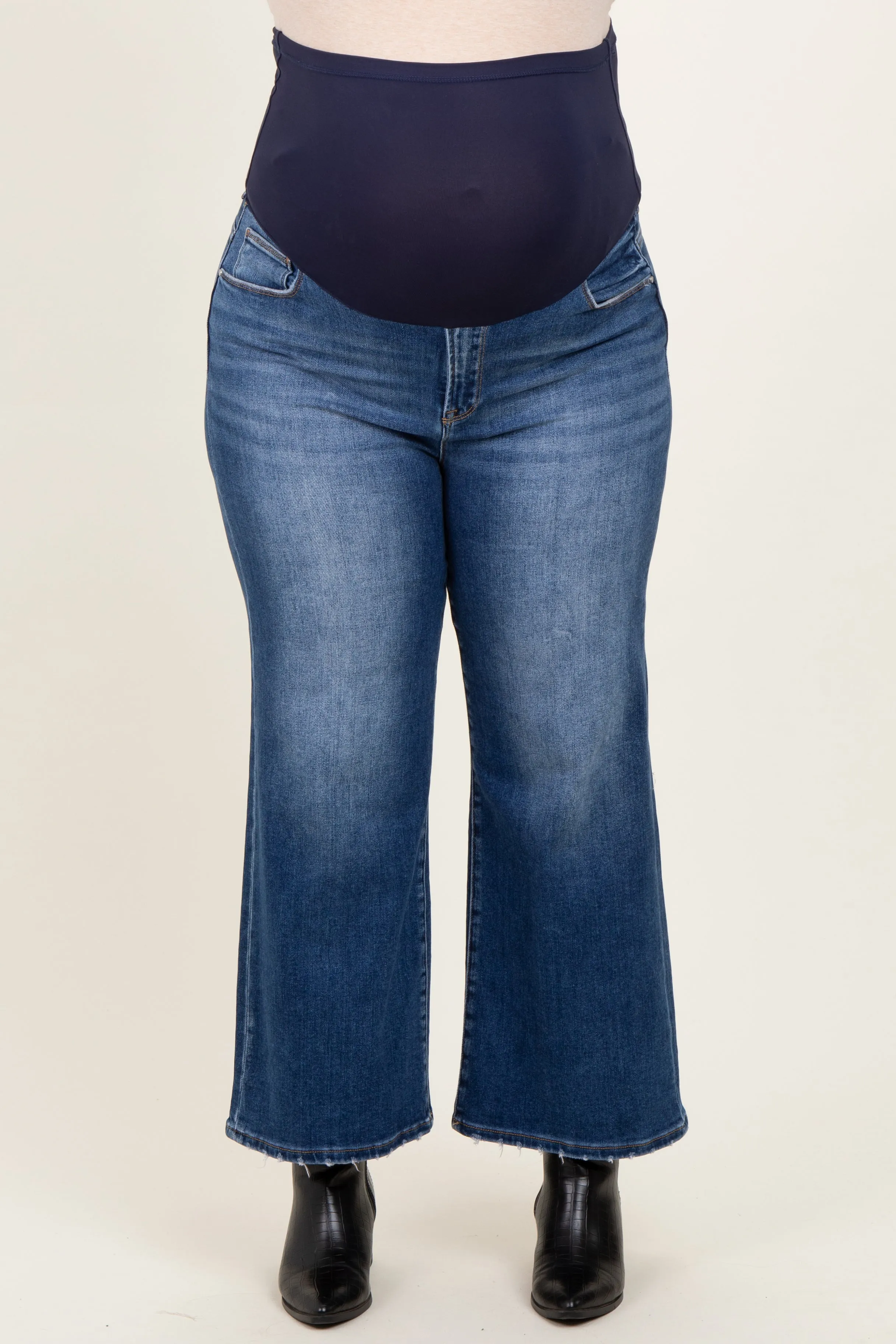 Navy Cropped Wide Leg Maternity Plus Jeans sold by Pinkblush product image thumbnail 2