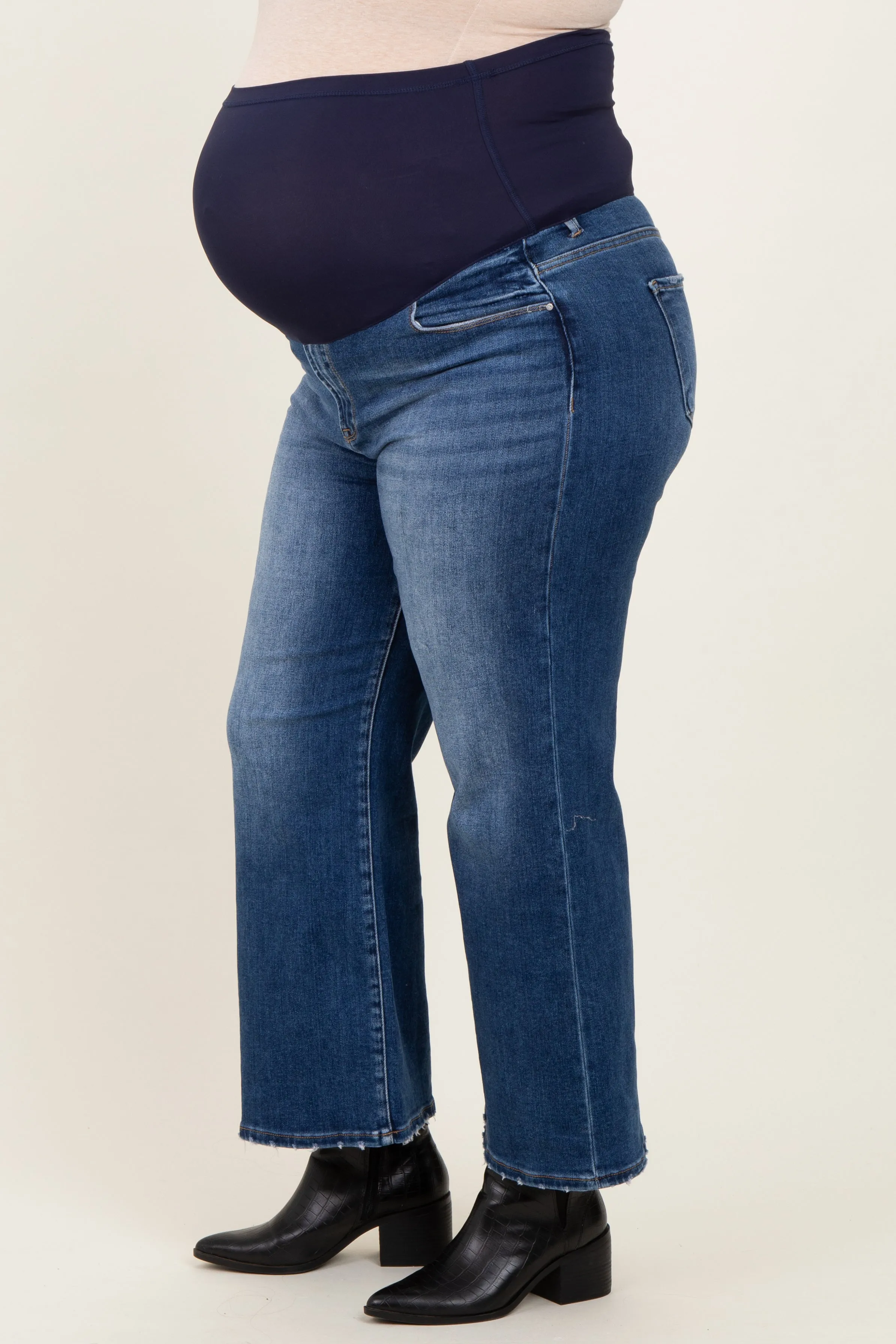 Navy Cropped Wide Leg Maternity Plus Jeans sold by Pinkblush product image thumbnail 3