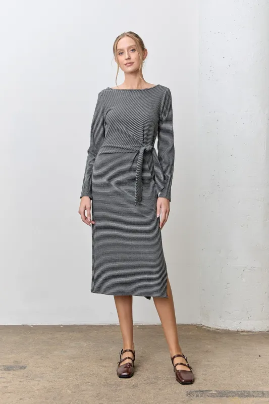 Charcoal Side Tie Long Sleeve Midi Dress sold by Pinkblush