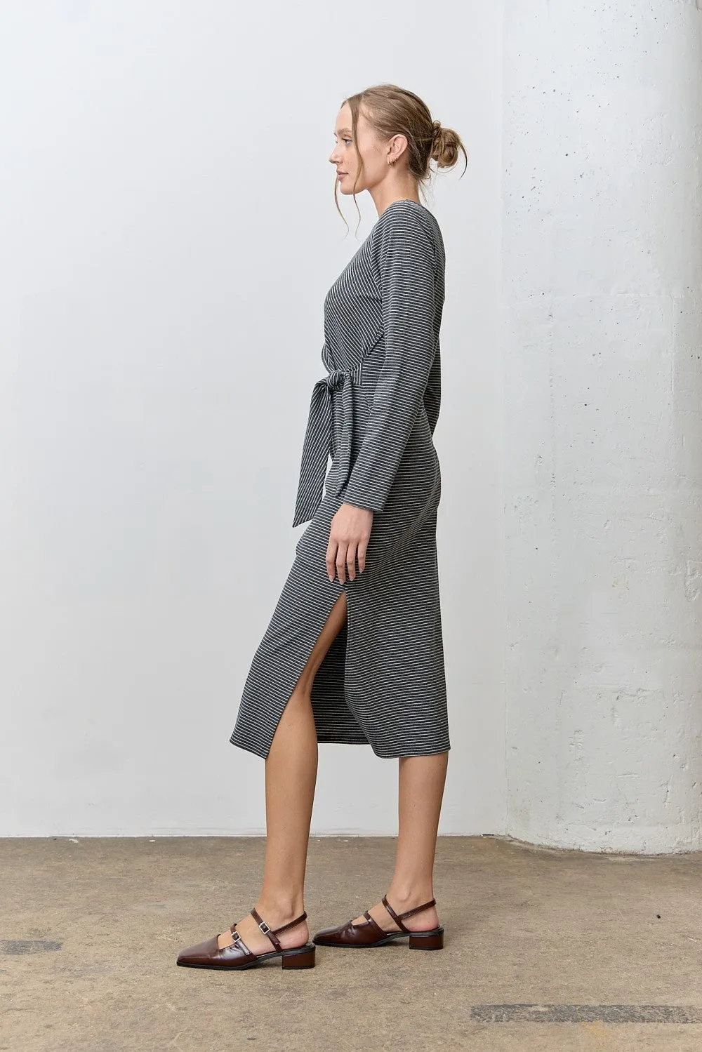 Charcoal Side Tie Long Sleeve Midi Dress sold by Pinkblush product image thumbnail 2