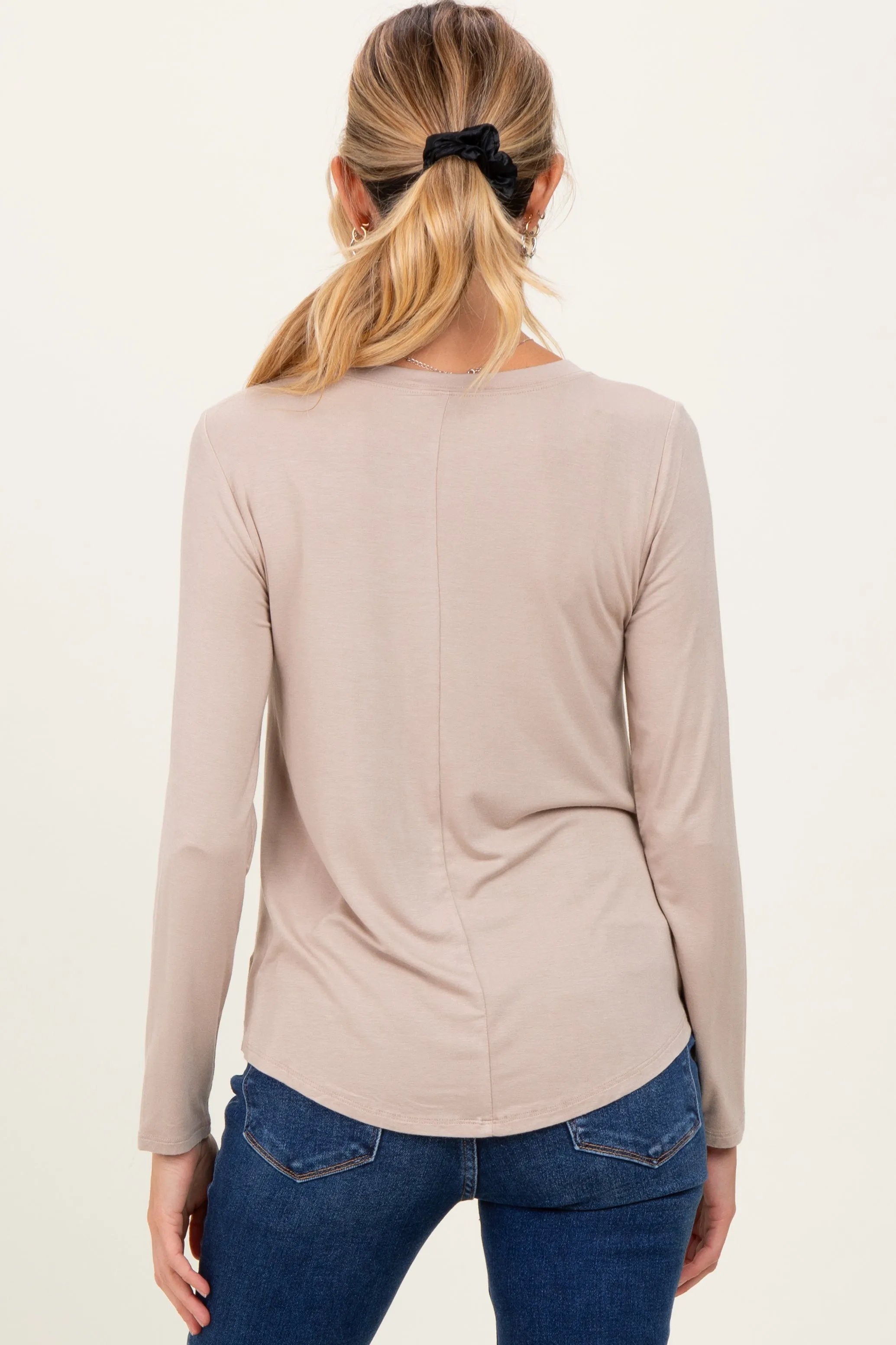 Taupe Flowy Round Hem Maternity Long Sleeve Top sold by Pinkblush product image thumbnail 3