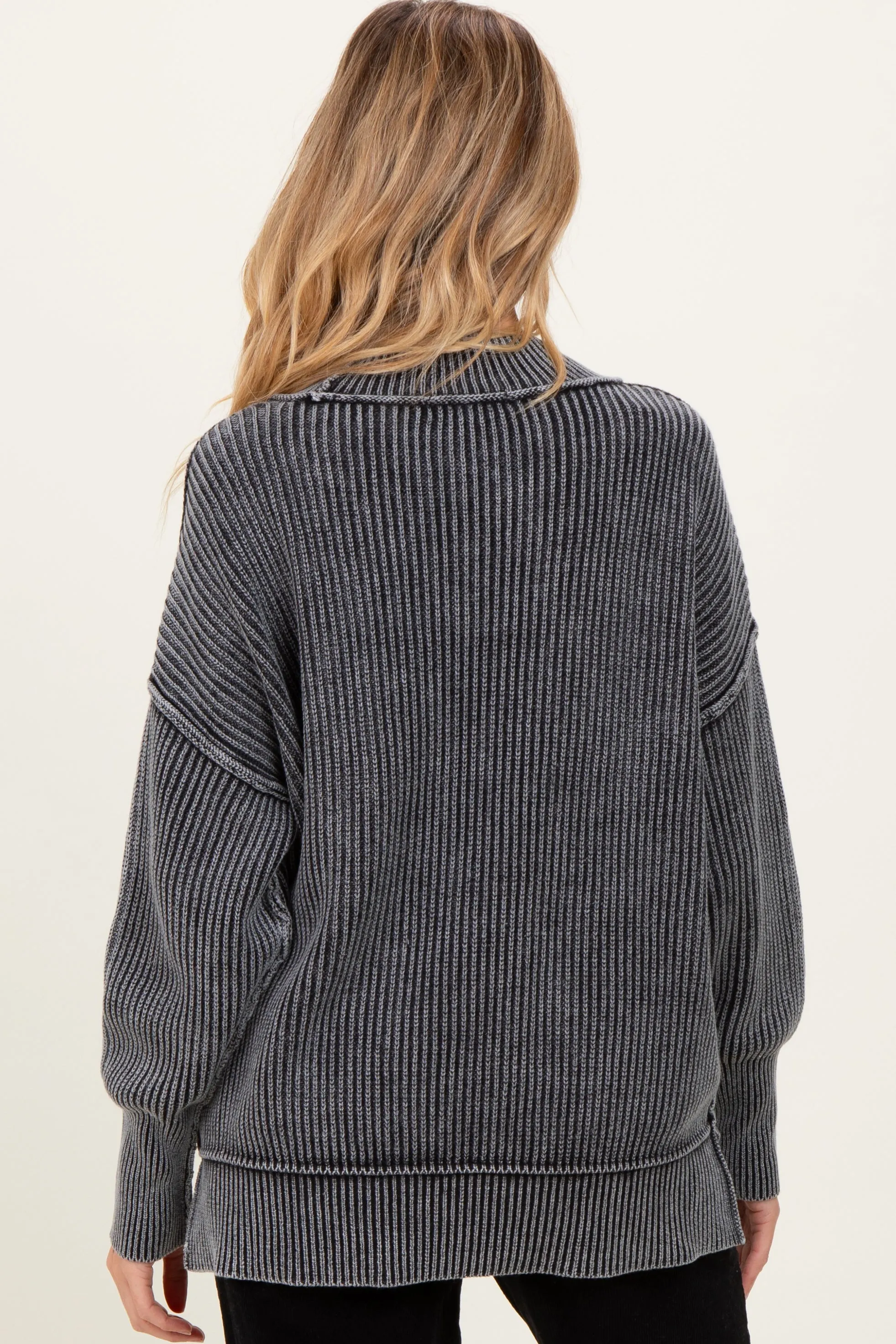 Black Washed Side Slit Oversized Maternity Sweater sold by Pinkblush product image thumbnail 4