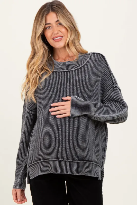 Black Washed Side Slit Oversized Maternity Sweater sold by Pinkblush
