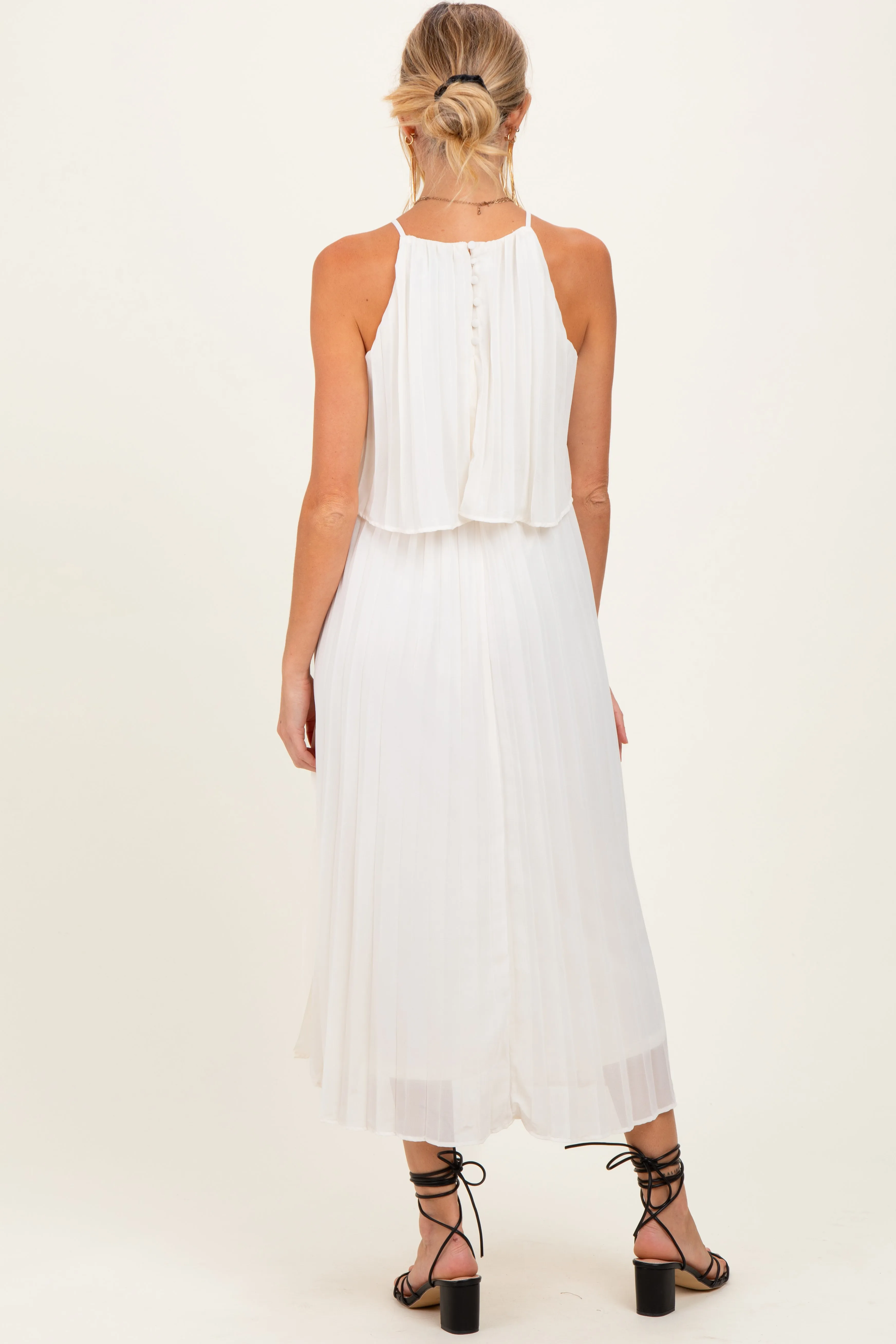 Cream Pleated Woven Maternity Midi Dress sold by Pinkblush product image thumbnail 4