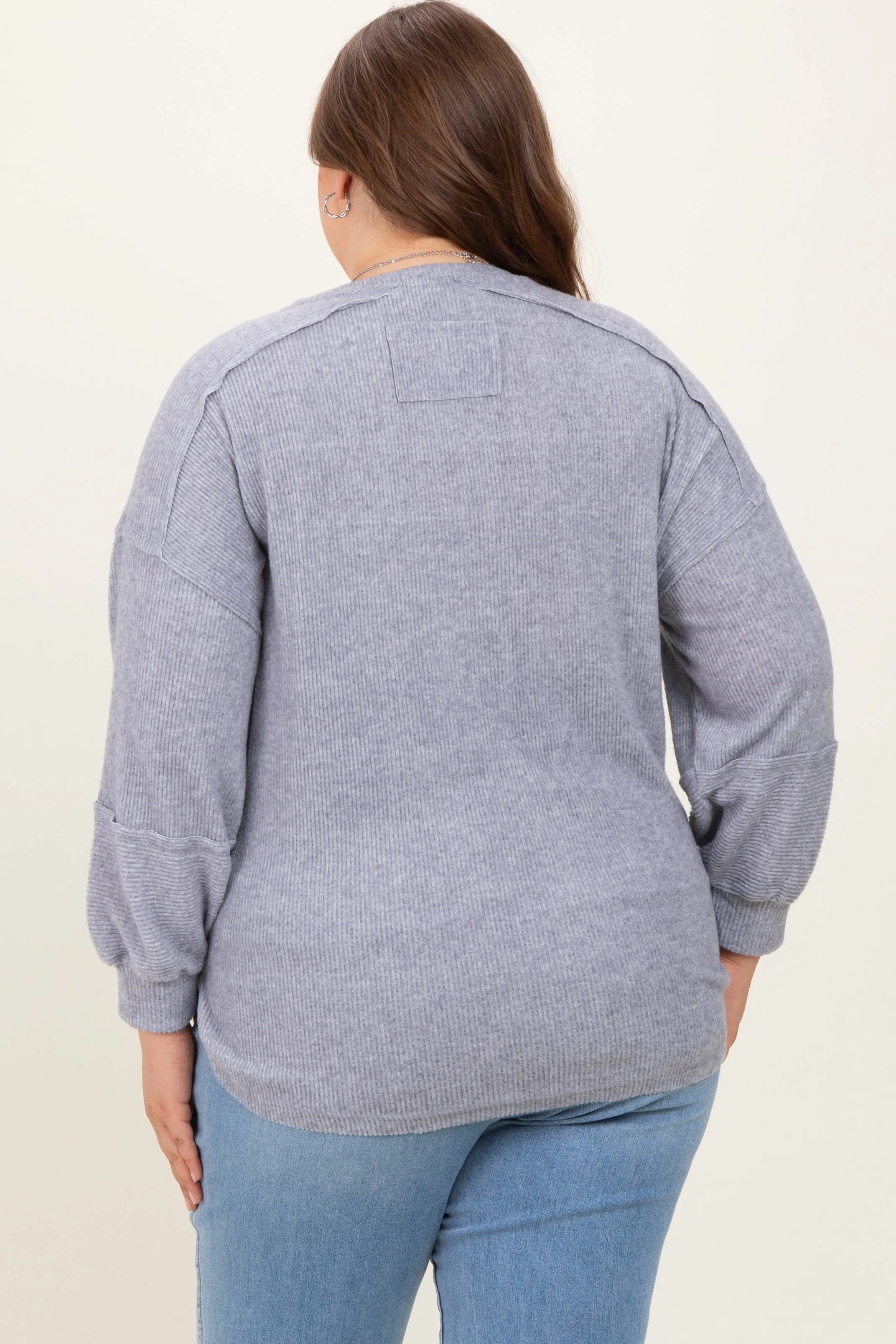 Heather Grey Oversized Ribbed Knit Henley Maternity Plus Sweater sold by Pinkblush product image thumbnail 4