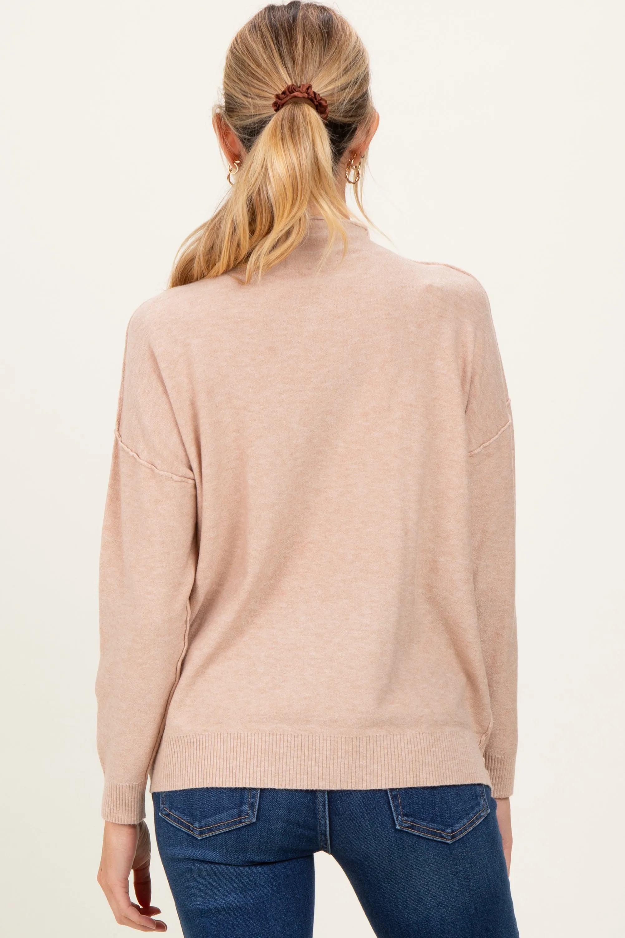 Beige Mock Neck Exposed Seam Maternity Sweater sold by Pinkblush product image thumbnail 3
