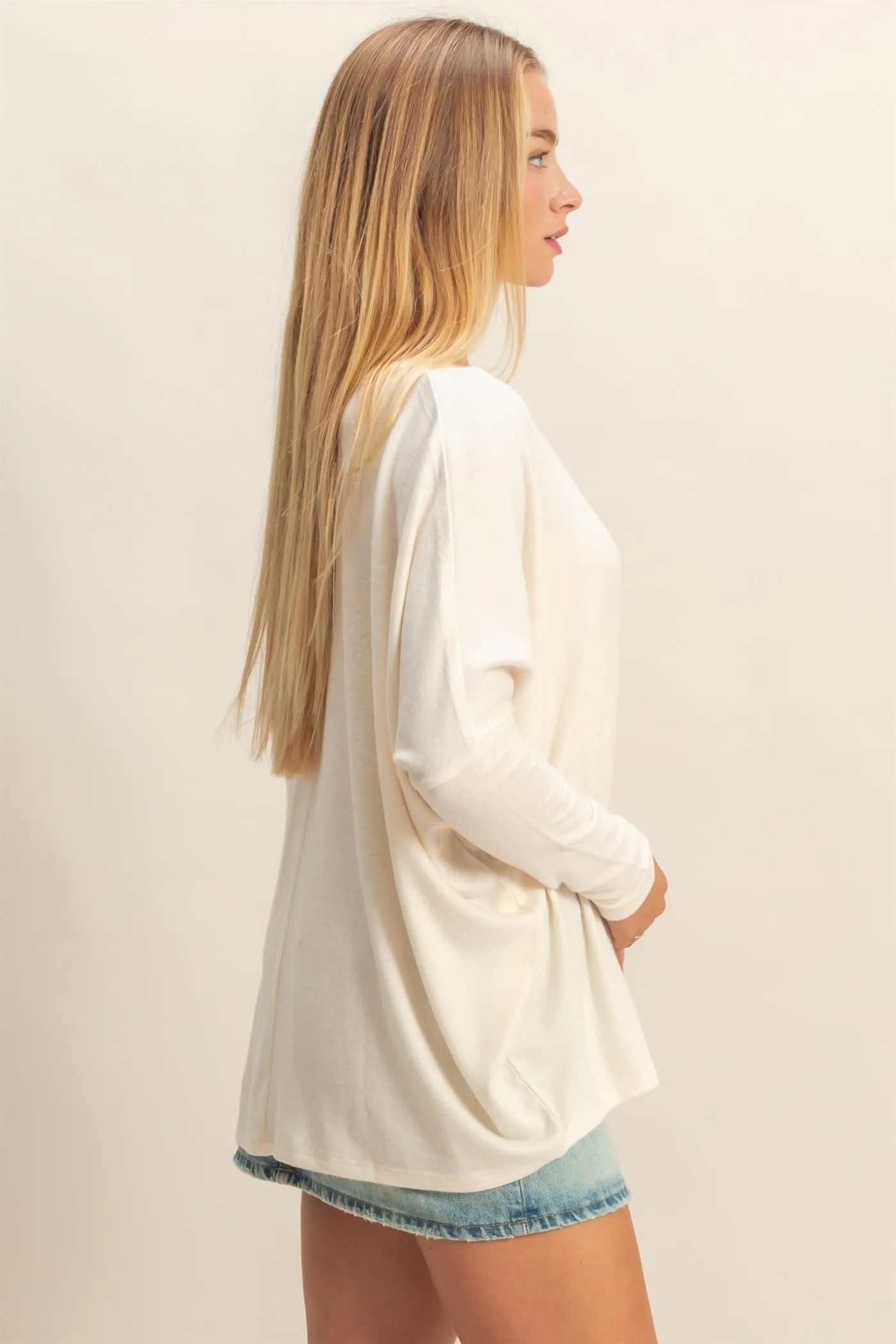Cream Relaxed Fit Dolman Long Sleeve Top sold by Pinkblush product image thumbnail 2