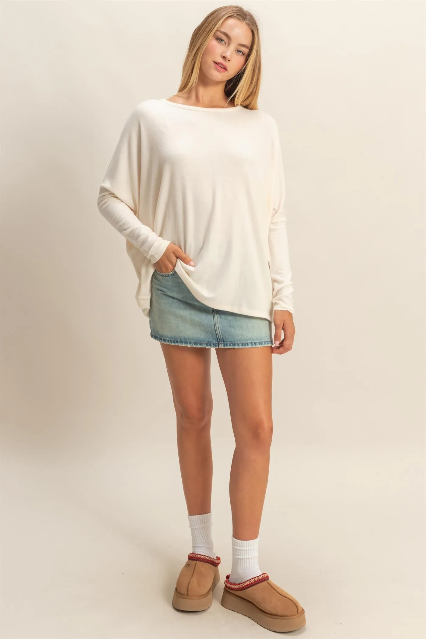 Cream Relaxed Fit Dolman Long Sleeve Top sold by Pinkblush product image thumbnail 4