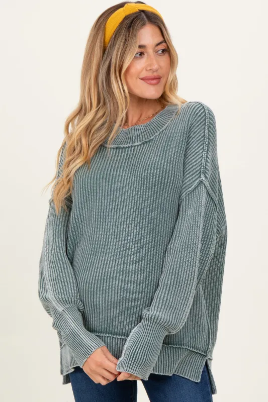 Jade Washed Side Slit Oversized Maternity Sweater sold by Pinkblush