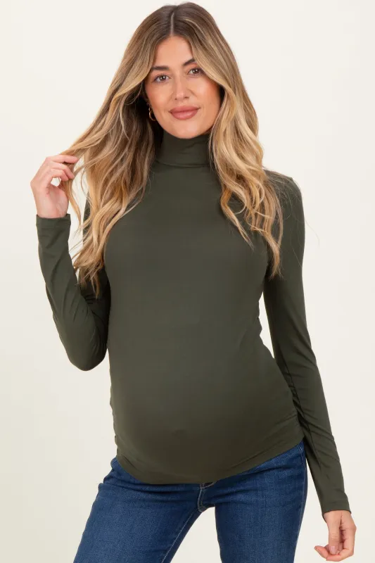 Olive Maternity Mock Neck Top sold by Pinkblush