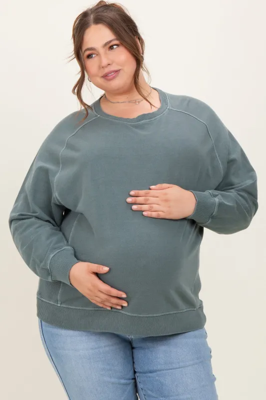 Jade French Terry Vintage Wash Maternity Plus Pullover made by Zenana Outfitters