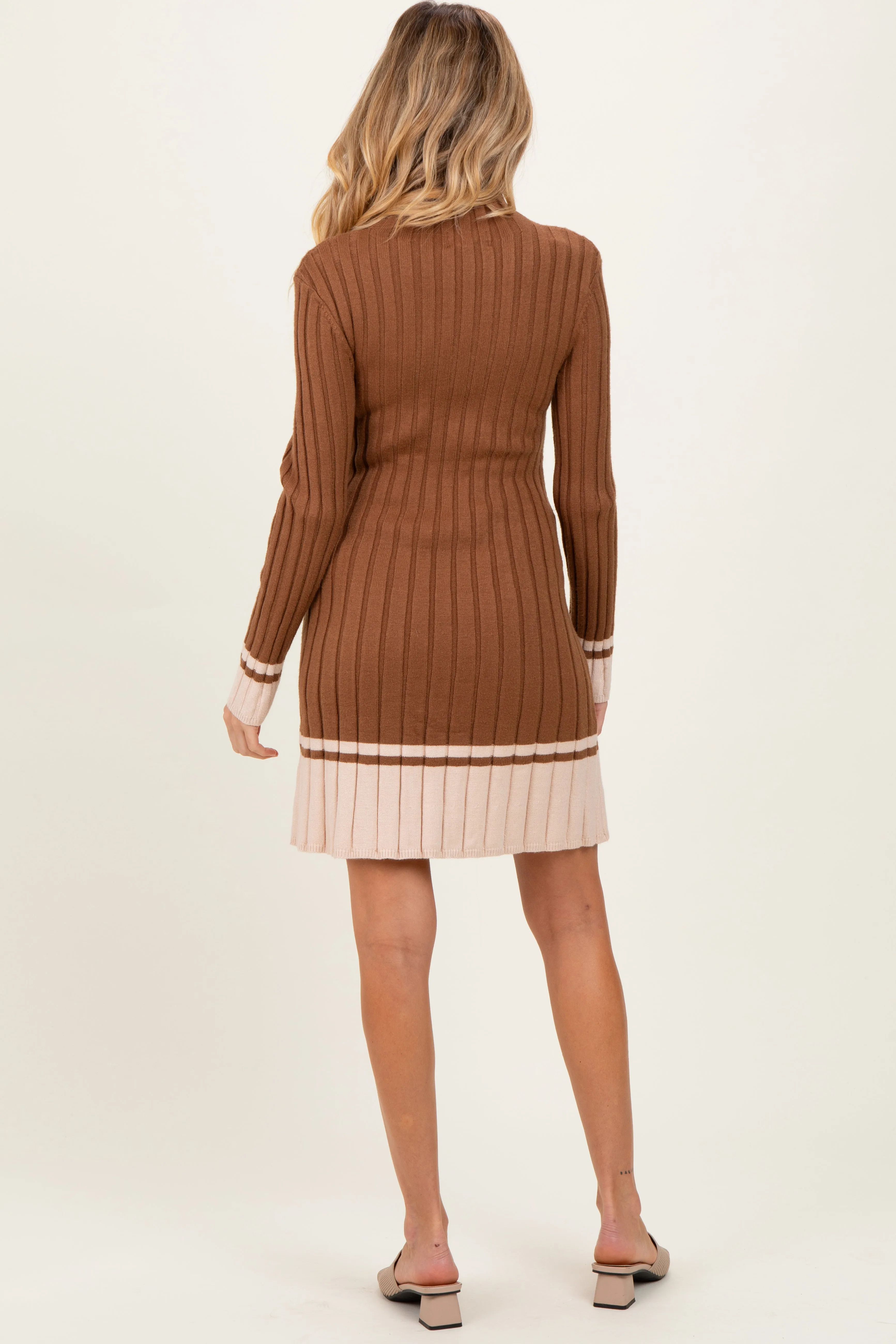 Mocha Ribbed Contrast Hem Maternity Sweater Dress sold by Pinkblush product image thumbnail 4