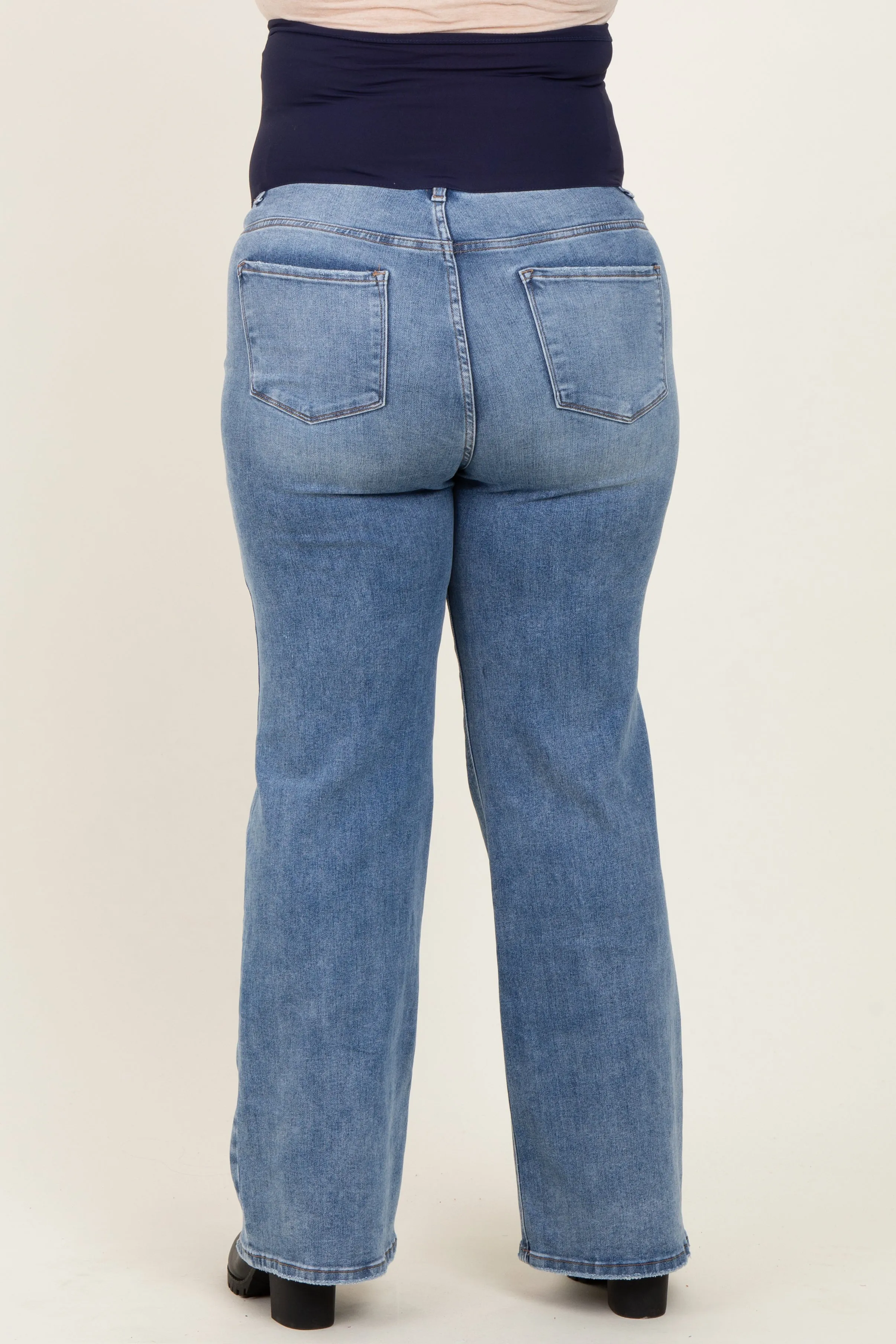Blue Ripped Knee Wide Leg Maternity Plus Jeans sold by Pinkblush product image thumbnail 4