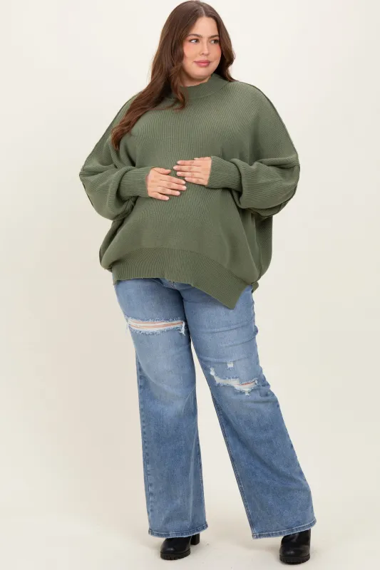 Blue Ripped Knee Wide Leg Maternity Plus Jeans made by Risen