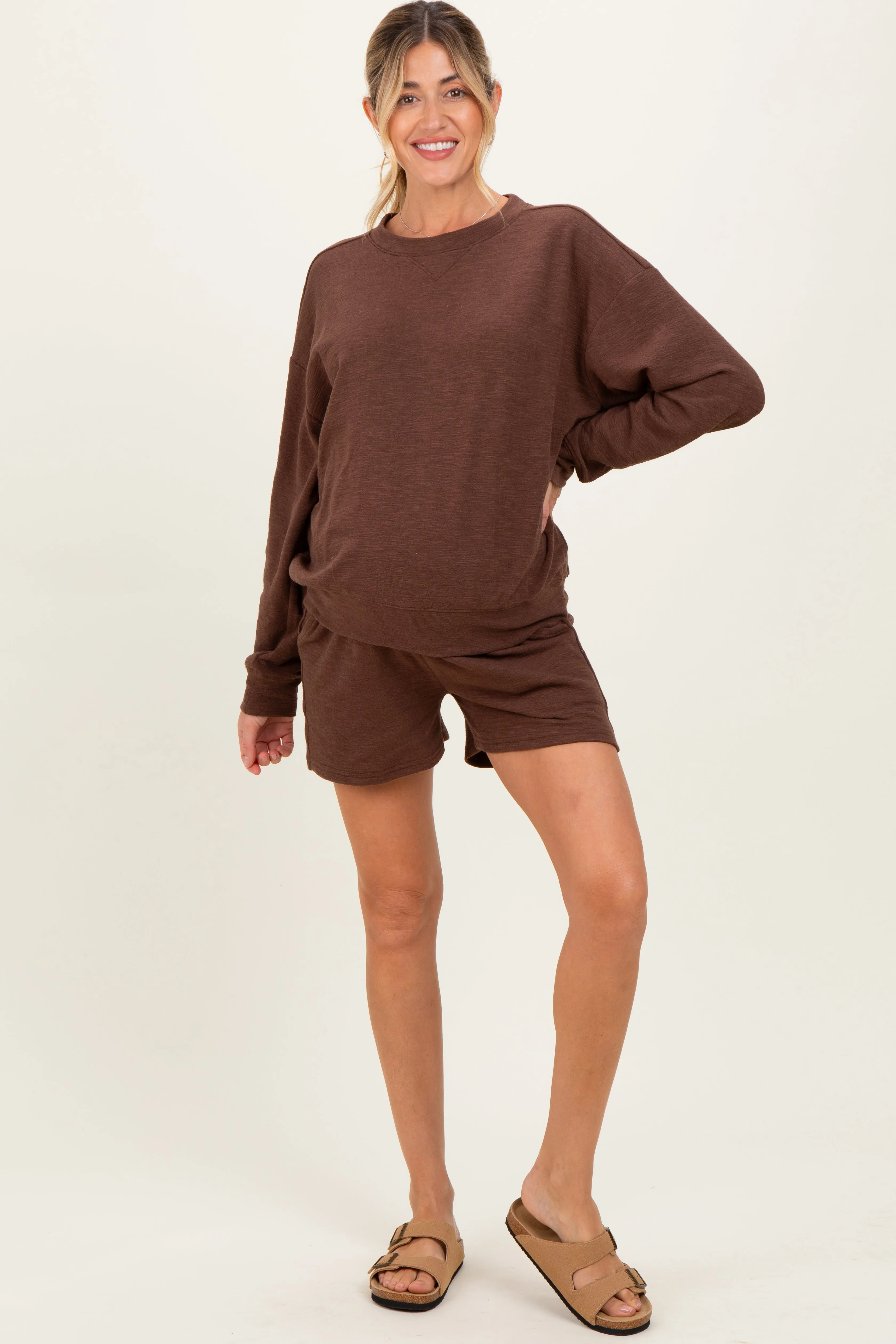 Brown Maternity Pullover & Shorts Set sold by Pinkblush product image thumbnail 2