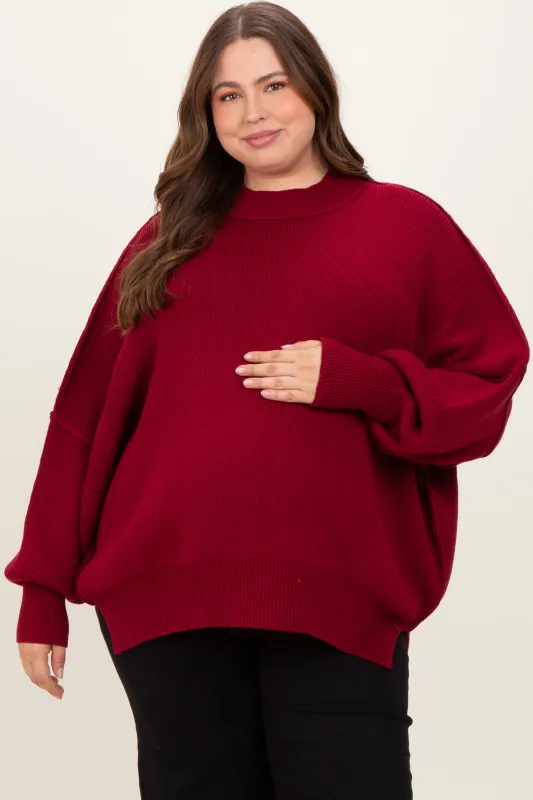 Burgundy Mock Neck Exposed Seam Maternity Sweater sold by Pinkblush