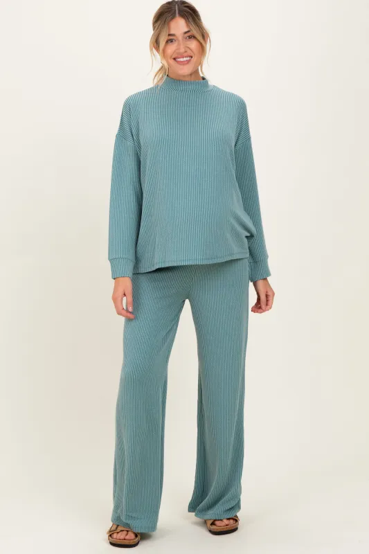Jade Textured Rib Mock Neck Long Sleeve Pants Maternity Set sold by Pinkblush