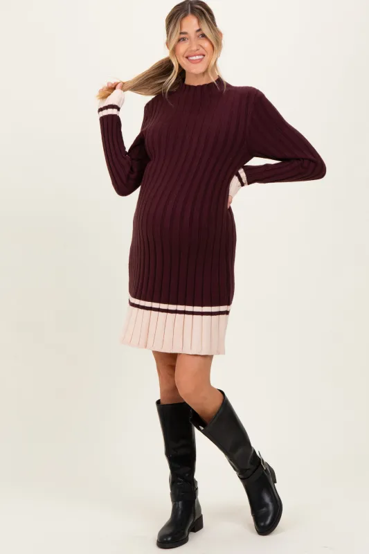 Burgundy Ribbed Contrast Hem Maternity Sweater Dress sold by Pinkblush