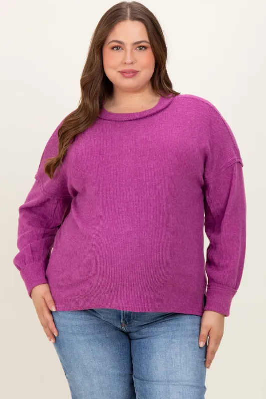 Plum Brushed Ribbed Knit Maternity Plus Pullover sold by Pinkblush