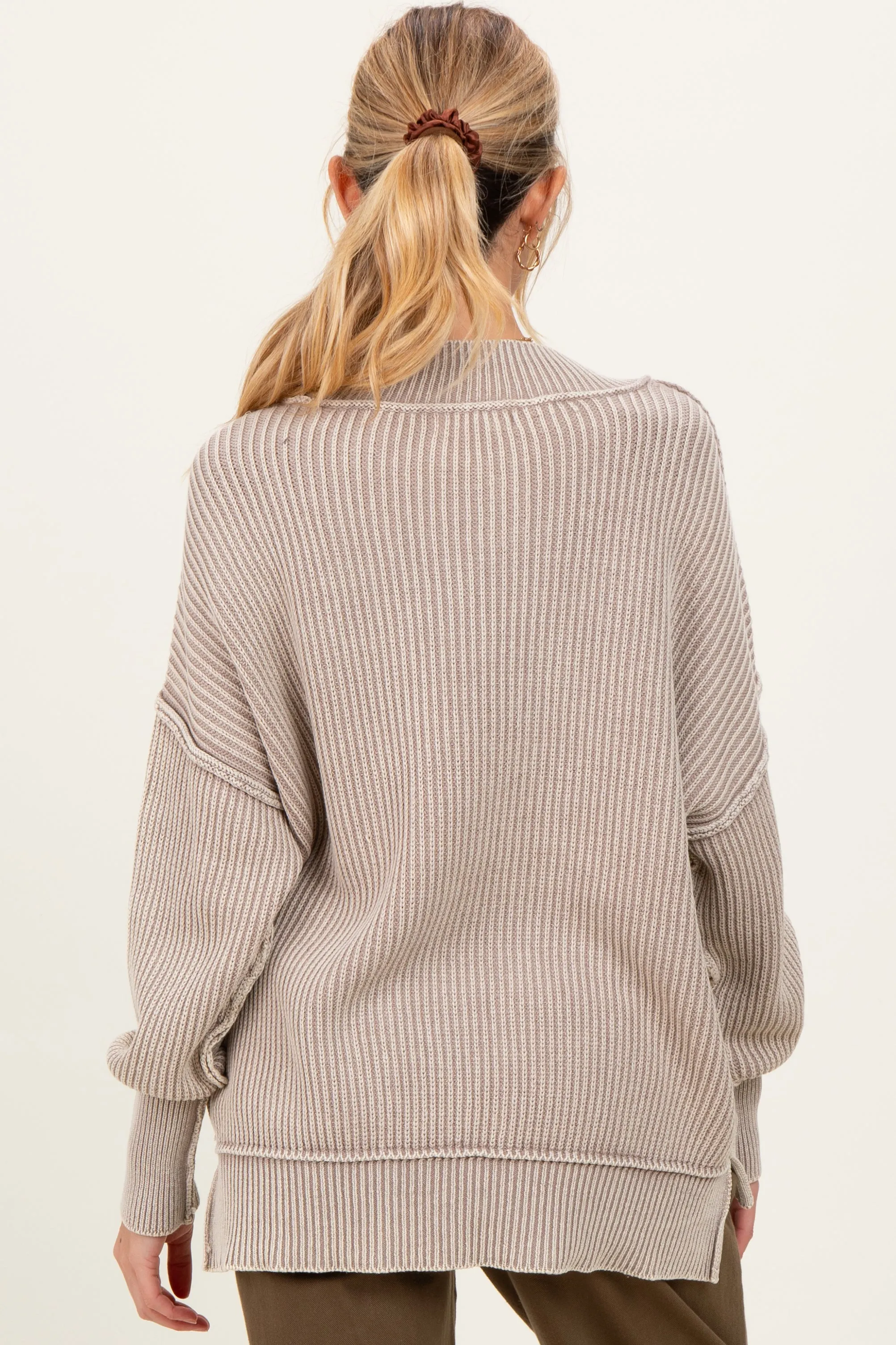 Mocha Washed Side Slit Oversized Maternity Sweater sold by Pinkblush product image thumbnail 3