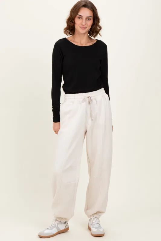 Cream Drawstring Relaxed Fit Sweatpants sold by Pinkblush