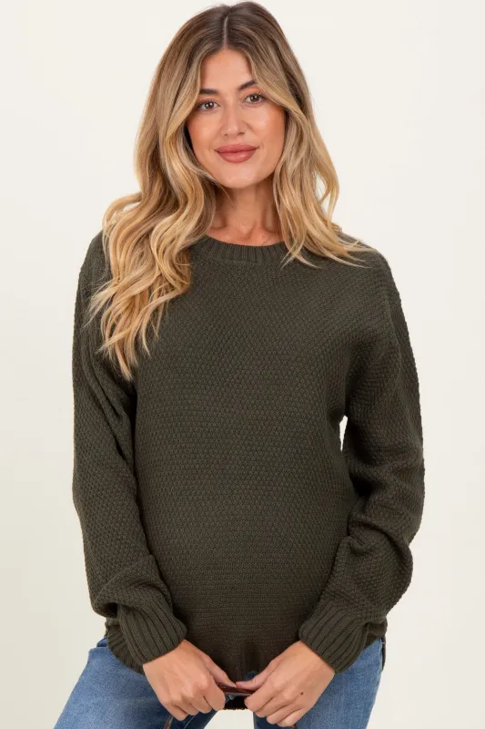 Dark Olive Knit Pullover Maternity Sweater sold by Pinkblush