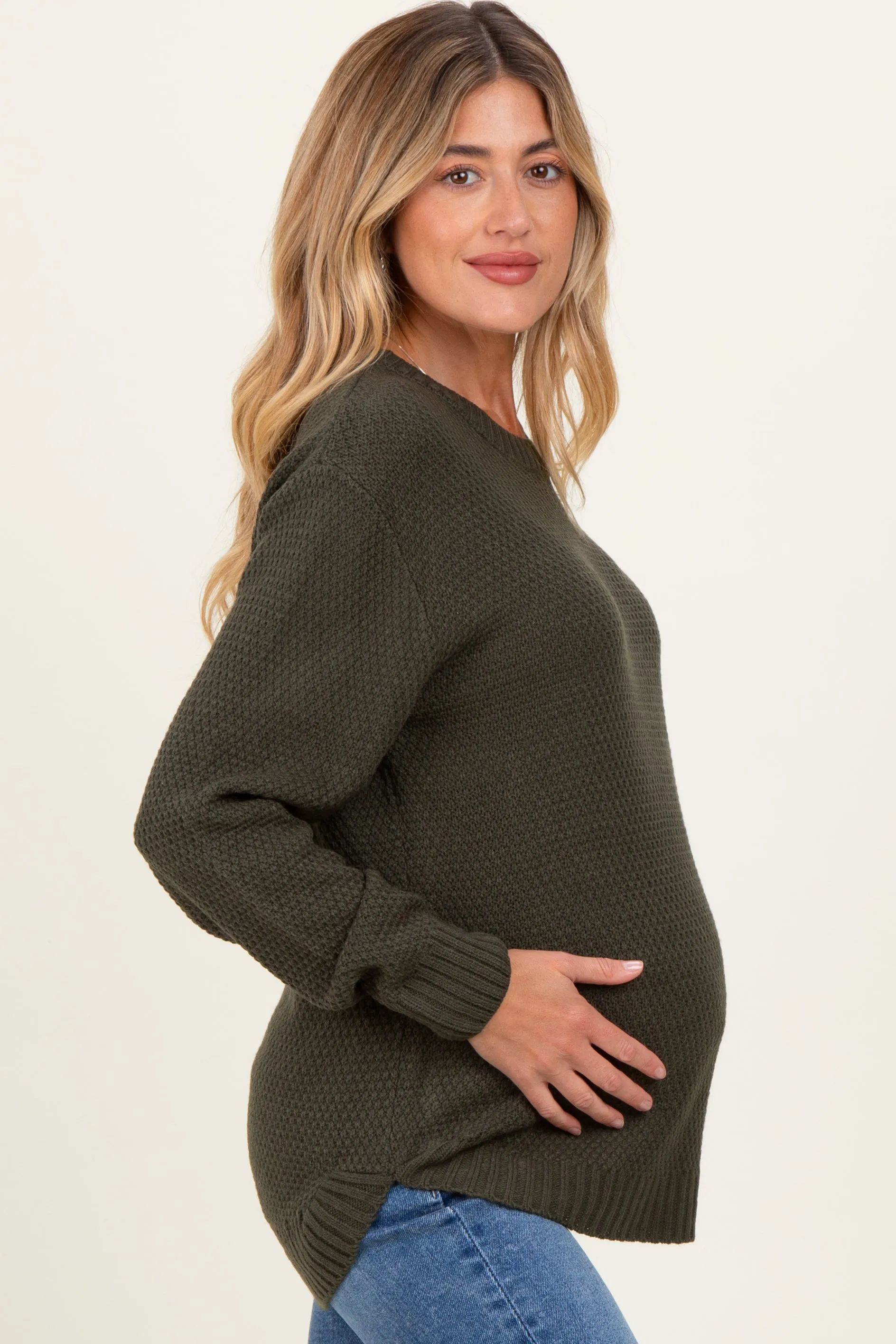 Dark Olive Knit Pullover Maternity Sweater sold by Pinkblush product image thumbnail 2