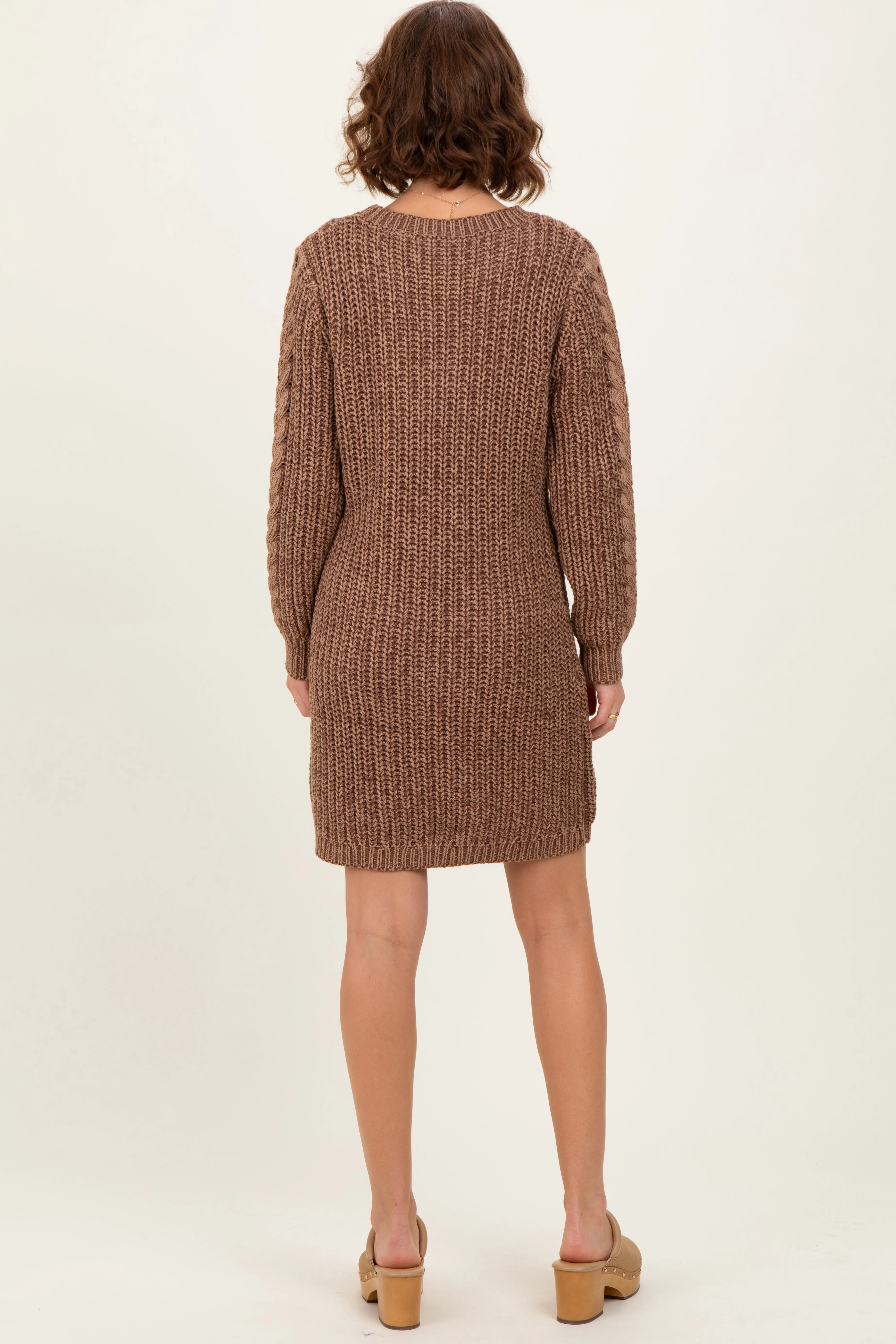Brown Two Tone Cable Knit Mini Sweater Dress sold by Pinkblush product image thumbnail 4